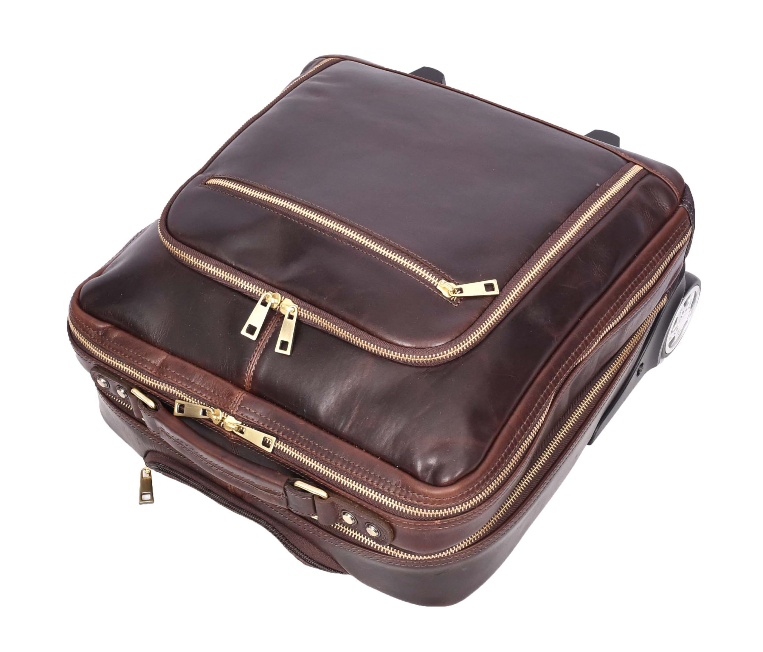 Pilotentasche aus echtem Leder mit Rollen Teleskopgriff für Business Reisetasche Sussex, braun, M, Pilotenkoffer