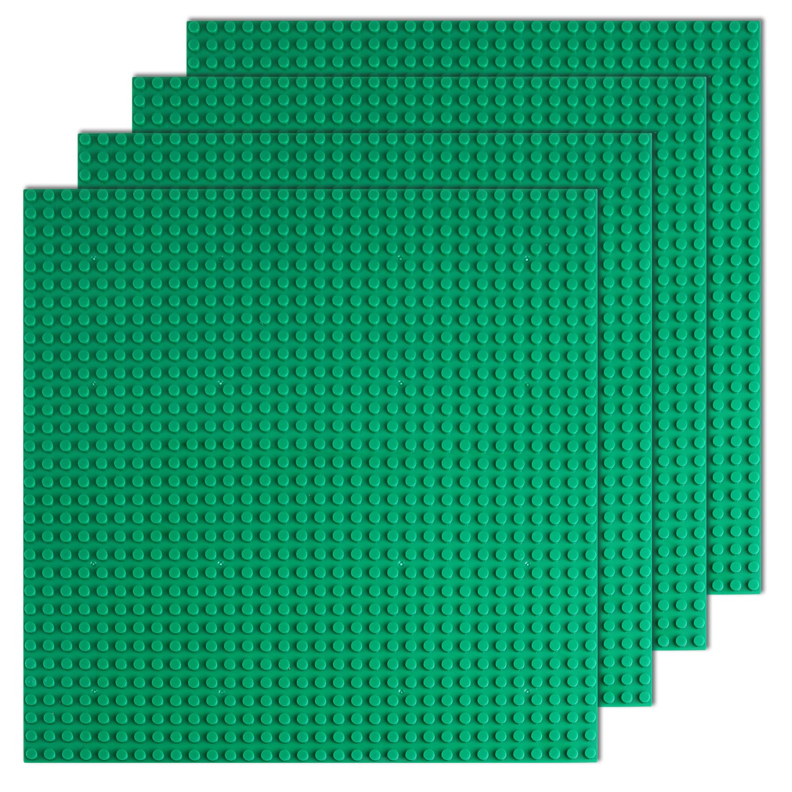 Classic Baseplates 4 Pack, 32x32 Stud Building Base Compatible with Lego with Display Board Set, Large 10"x10" Building Board Base Plates for All Major Brands and Activity Table Kids 3 Years Up, Green