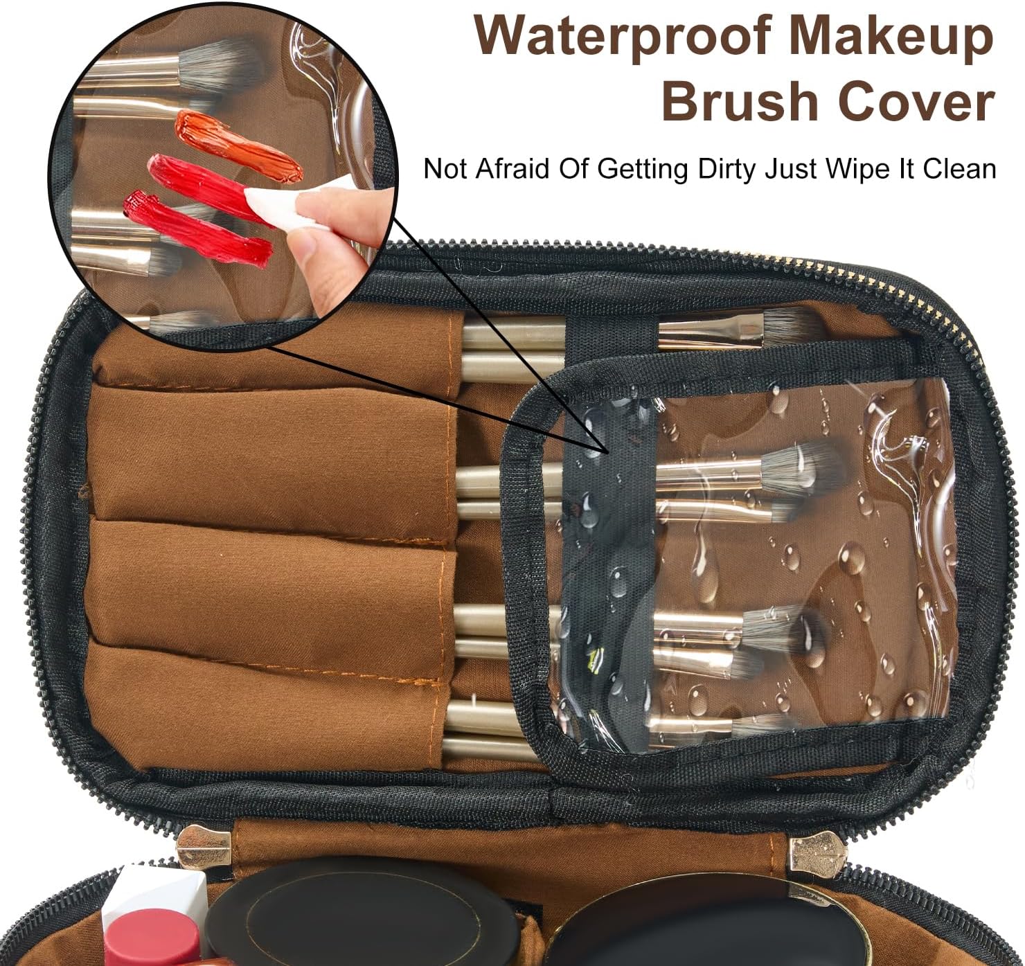 AmBealla Large Makeup Travel Bag Cosmetic Bags with Makeup Mirror and Brush Holder,Makeup Organizer Leopard Print for Women,Portable Toiletry Bag for Fashion Girls - Image 5