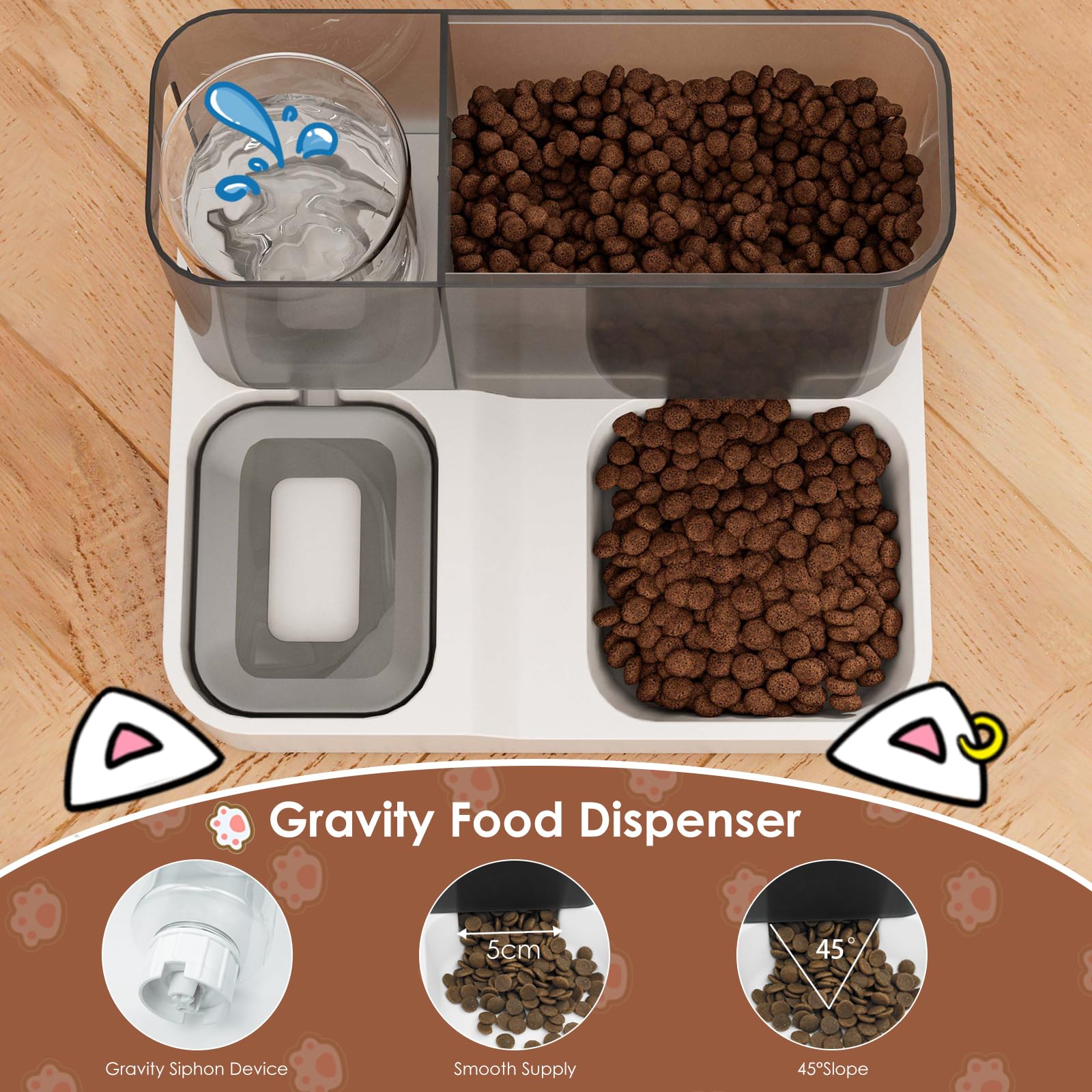 Distributore Automatico 2-in-1 Cibo e Acqua per Gatti 3,8L | A gravità, senza BPA, 2,8L cibo + 1L acqua, a prova di perdite, senza corrente, per gatti e piccoli cani