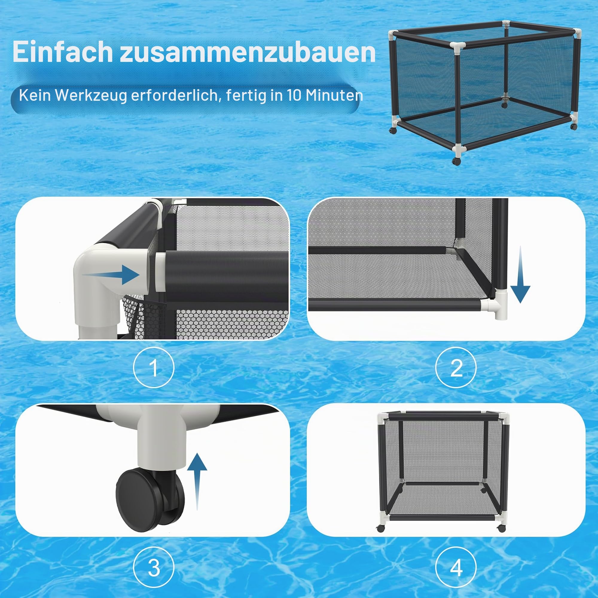 FIVMEN Pool-Aufbewahrungsbehälter mit Rolle Nudelhalter Aufbewahrungswagen mit Nylon-Netz Große Kapazität Organizer für Nudeln Spielzeug Schwimmring Handtücher, 122x78x88 cm