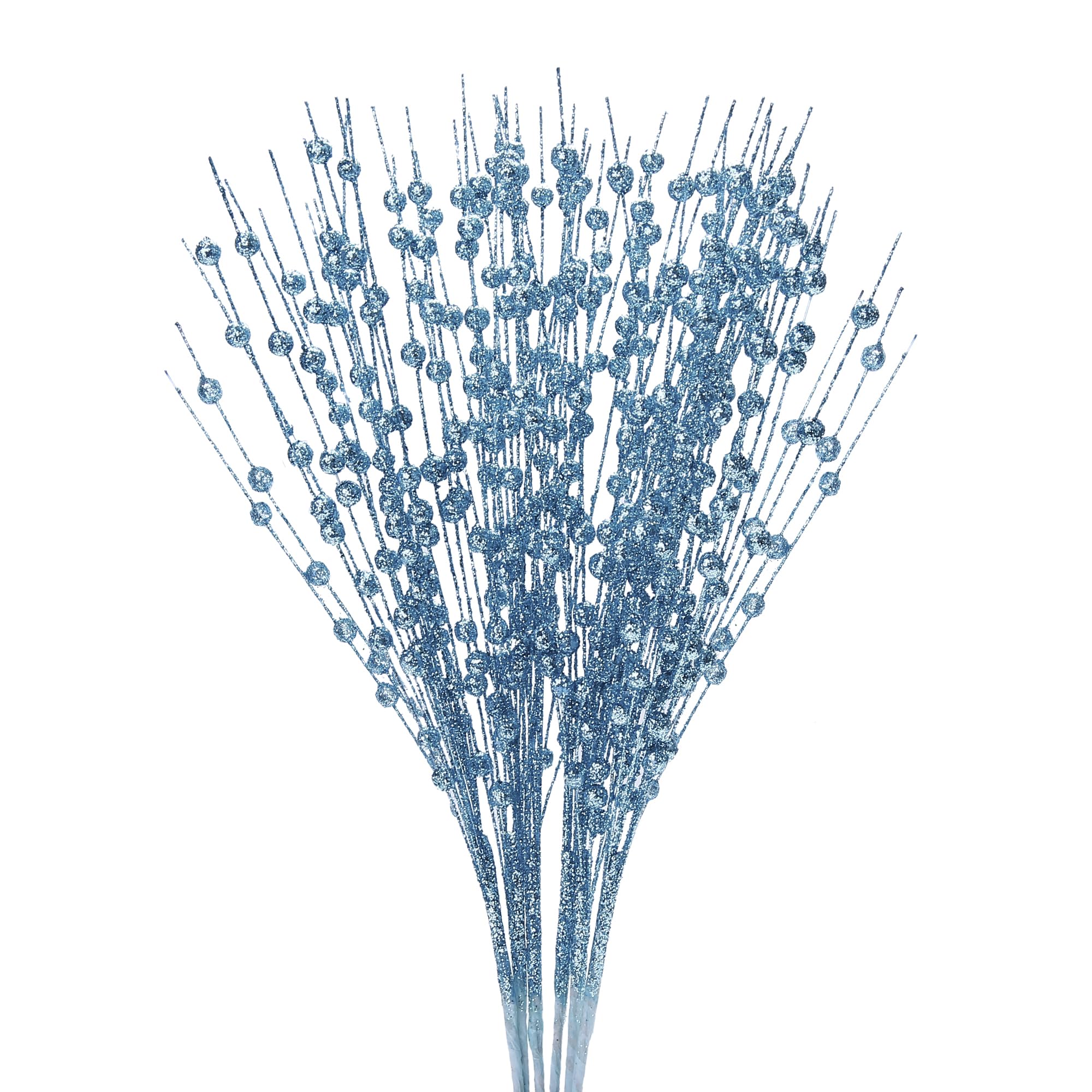 Felice Arts 6 Pack Lake Blue Artificial Glitter Berry Stems 15.7" Fake Christmas Picks Decorative Glitter Sticks for Christmas Tree DIY Wreath Crafts Fireplace Decor