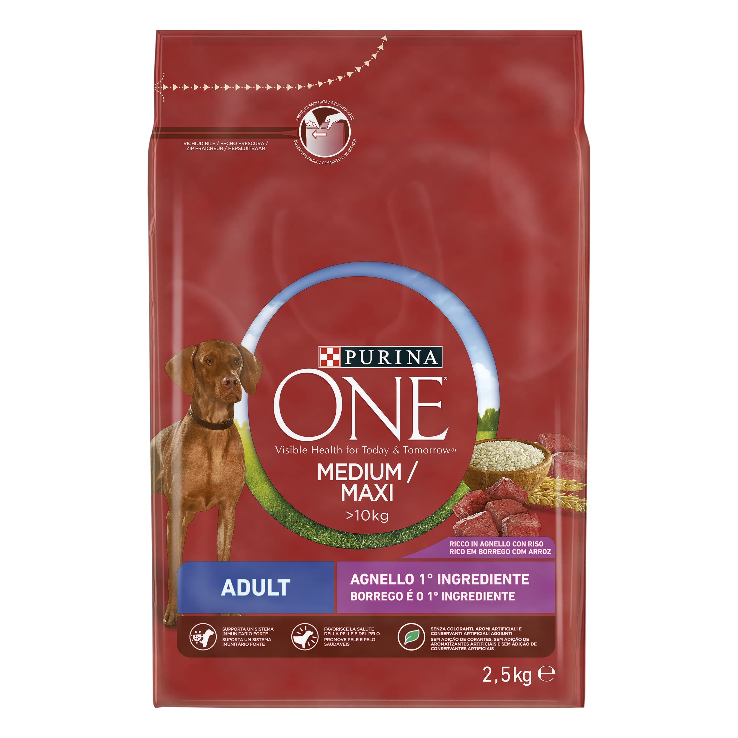 Purina One Medium Maxi 10 kg dorosłych krokiety bogate w jagnięcinę 4 opakowania po 2,5 kg