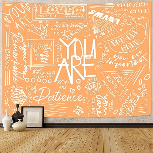 Fungarth Quote You Are - Tapiz naranja para el aula, para niños, tapiz decorativo para colgar en la pared, con frase positiva inspiradora, para