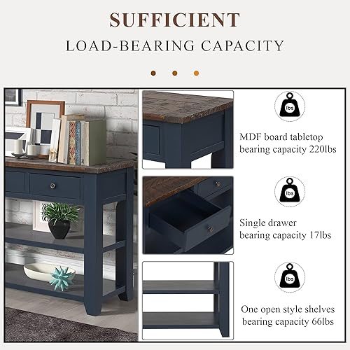 Miniatura 8 de GDFStudio Trmxma - Mesa consola de 48 pulgadas de largo con 3 cajones de almacenamiento y 2 estantes abiertos, mesa auxiliar rectangular de madera