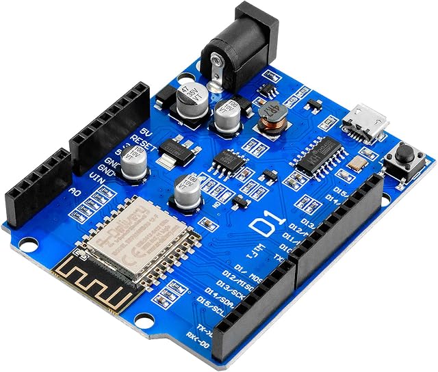AZDelivery D1 NodeMCU WiFi ESP8266MOD-12F CH340 Micro USB Serial Chip IoT Development Board ESP8266 3.3V PCB Antenna WLAN I2C IIC SPI Compatible with Arduino-IDE including E-Book!