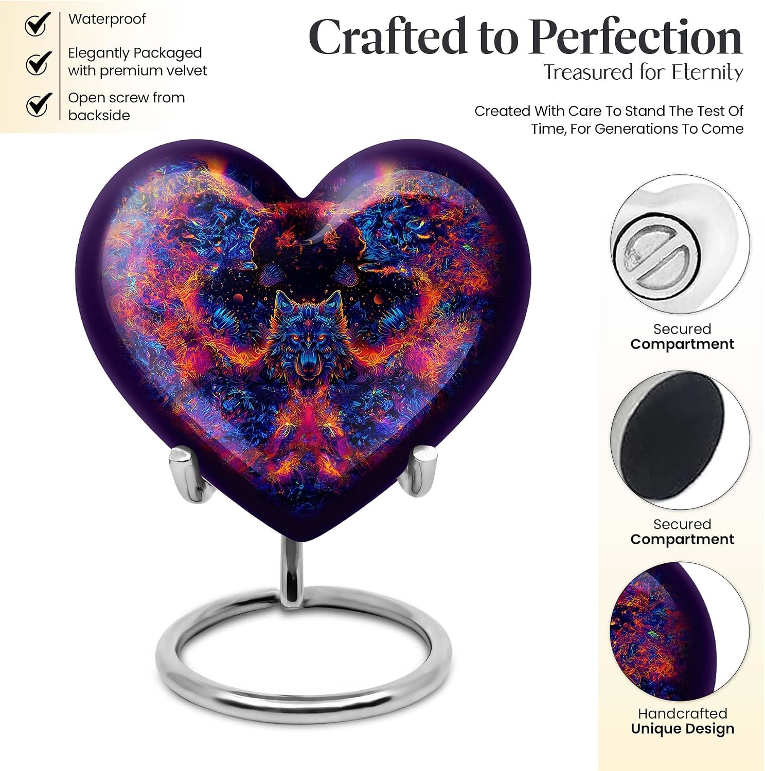 Wolf Cremation Urn - 10 Inch Urn - Large Urns for Human Ashes Female, Voilet Urn for Ashes Adult Male, Cremation Urns for Human Ashes, Pet Urns for Dogs Ashes, Urn for Ashes Adult Women
