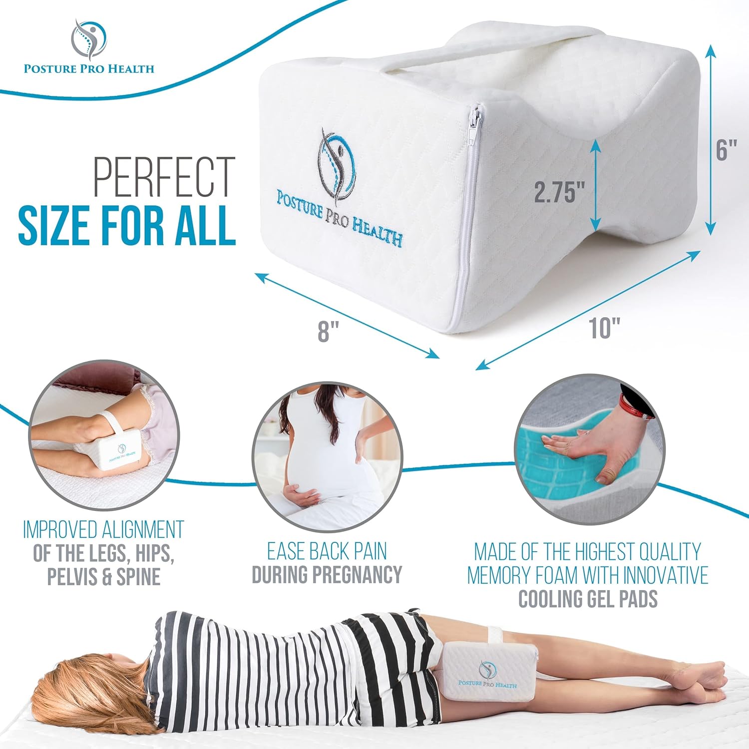 Hоlіdау Dеаlѕ 🛒 Posture Pro Health Memory Foam Orthopedic Knee Pillow with Cooling Gel & Adjustable Strap | Back, Hip, Knee Support Cushion for Side Sleepers & Pregnant Women | Bonus Cover | Best in Comfort & Design