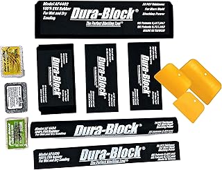 BLYSK and Dura-Block sanding block AF44A with set of FREE hard plastic putty spreaders for Applying Fillers, Putties, Glaz...