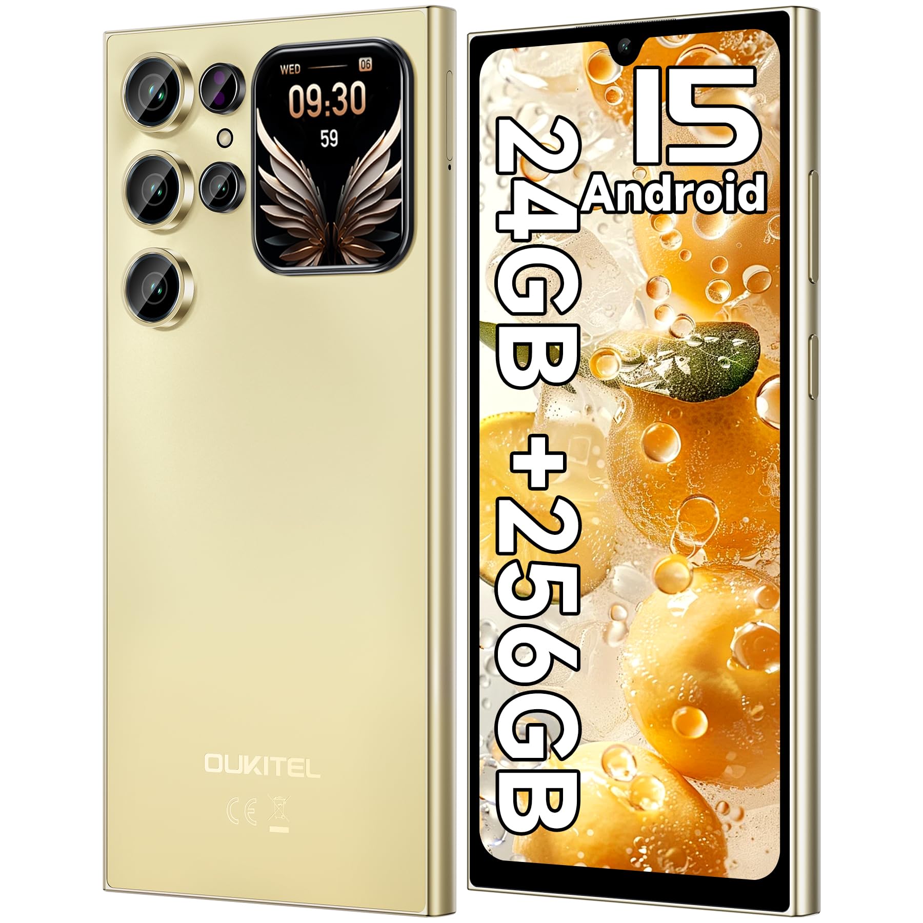 OUKITEL C62 Pro Smartphone, 24GB+256GB/1TB, 6.88'' &1.81'' Dual Display NFC | 5150mAh Smartphone Android 15, 13MP+5MP Telefono Cellulare, Octa Core Smartphone Gaming, 4G Dual SIM/OTG/Face ID/GPS, Oro
