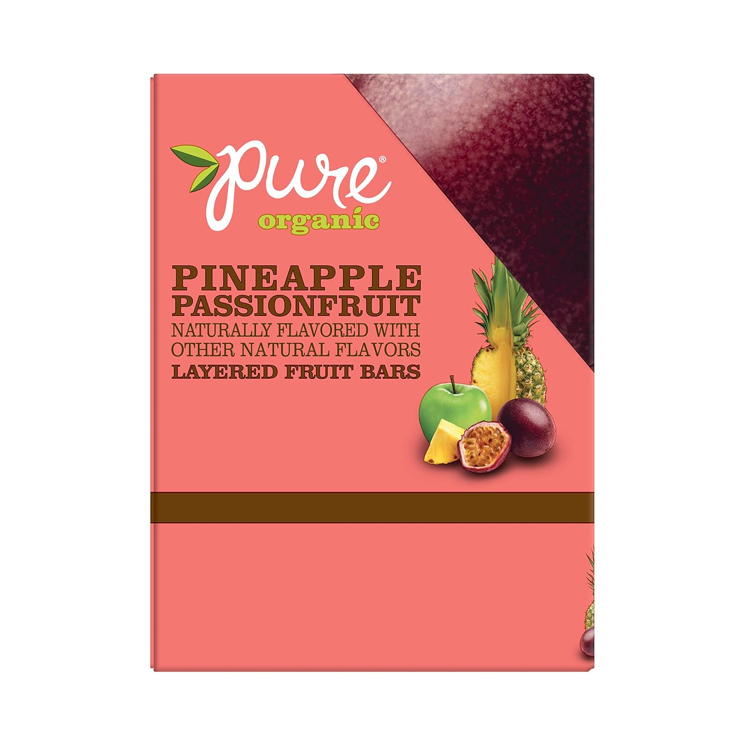 Pure Organic Layered Fruit Bars, Gluten Free and Vegan, Kids Fruit Snacks, Pineapple Passionfruit, 12.6oz Box (20 Bars)