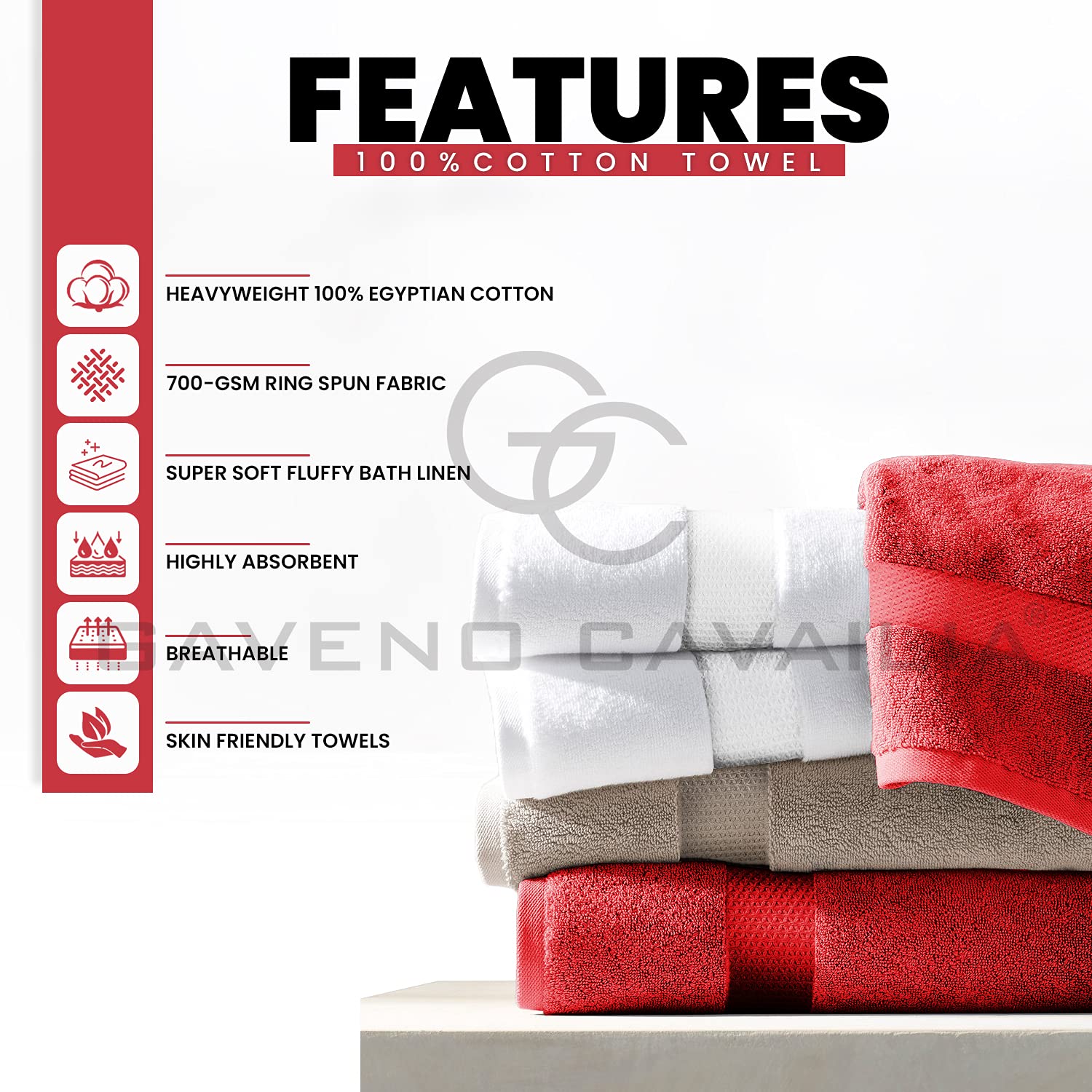 GC GAVENO CAVAILIA 100% Cotton Pack of 2 Bath Sheets, Premium Quality 700 GSM Fade Resistant Extra Absorbent Towels, Egyptian - Image 2
