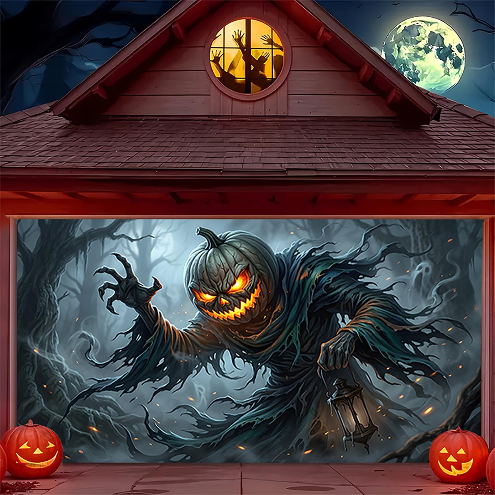 ZFFLYH Large Halloween Scary Garage Door Cover Banner Halloween Decorations