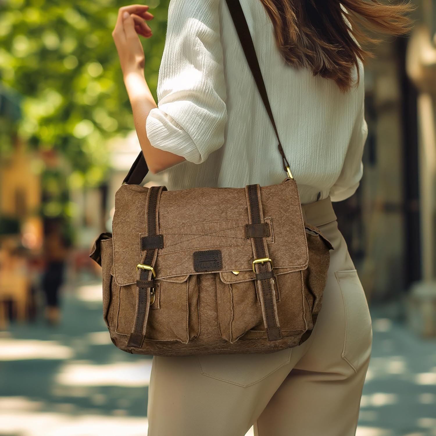 LEATHER VILLAGE Canvas Messenger Shoulder Bag for Men & Women – Stylish Crossbody Satchel for Office, Travel & Daily Use - Image 2