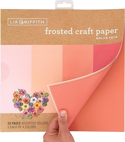 Miniatura 3 de Lia Griffith Papel de manualidades esmerilado, 12 x 12 pulgadas, paquete de 20 hojas de melón