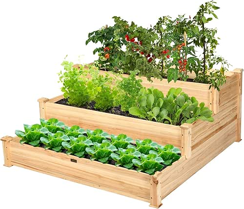 Giantex 3 Tier Raised Garden Bed Wood Elevated Planter Box