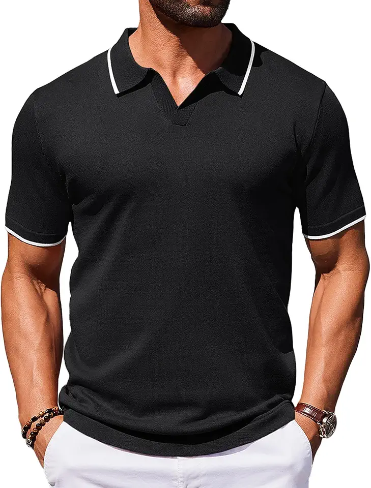 COOFANDY Mens Polo Shirts Short Sleeve Casual Knit Polo Shirt Vintage Golf T Shirts Old Money Tops