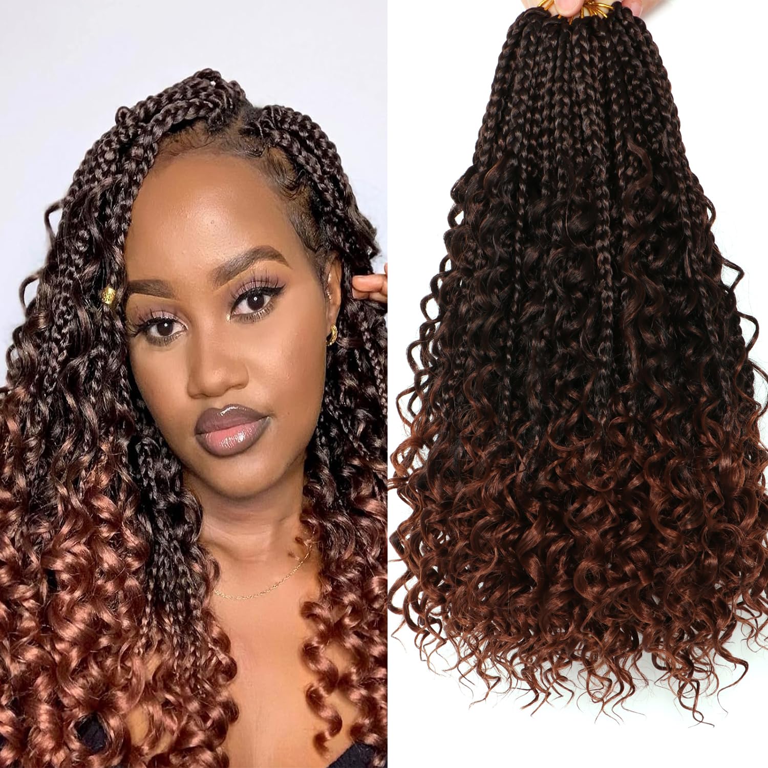 URNICE Goddess Box Braids Crochet Hair-9 Packs Crochet Braids for Black Women 14 Inch Crochet Braids with Curly Ends (Boho 14 Inch (Pack of 9), T30#)