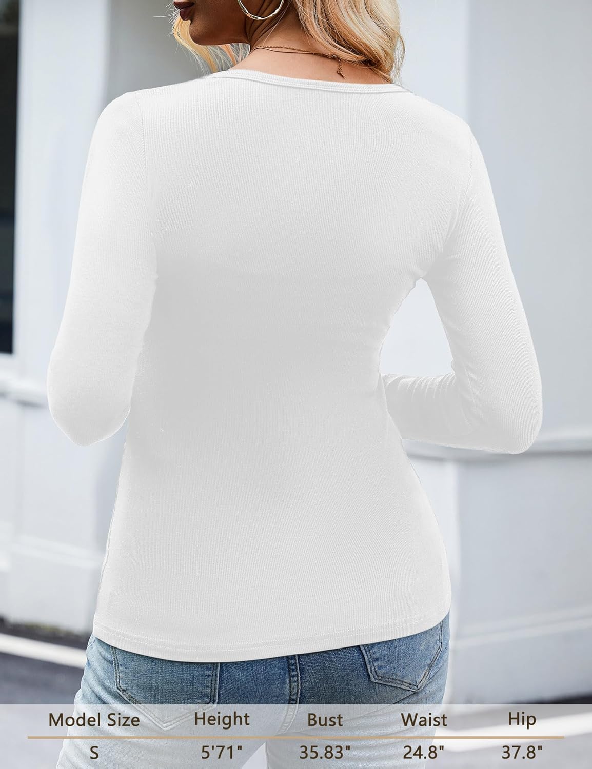 Amoretu Women's Henley Long Sleeve V Neck Shirts Slim Fitted Side Ruched Button Tops - Image 4