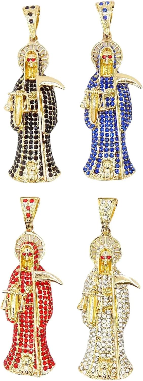 14k Yellow Gold La Santa Muerte Necklace For Women And Men - Holy Death's Pendant Necklaces, Santa Muerte Pendant With Chain, Holy Saint Death Religious Jewelry Gift - Image 3