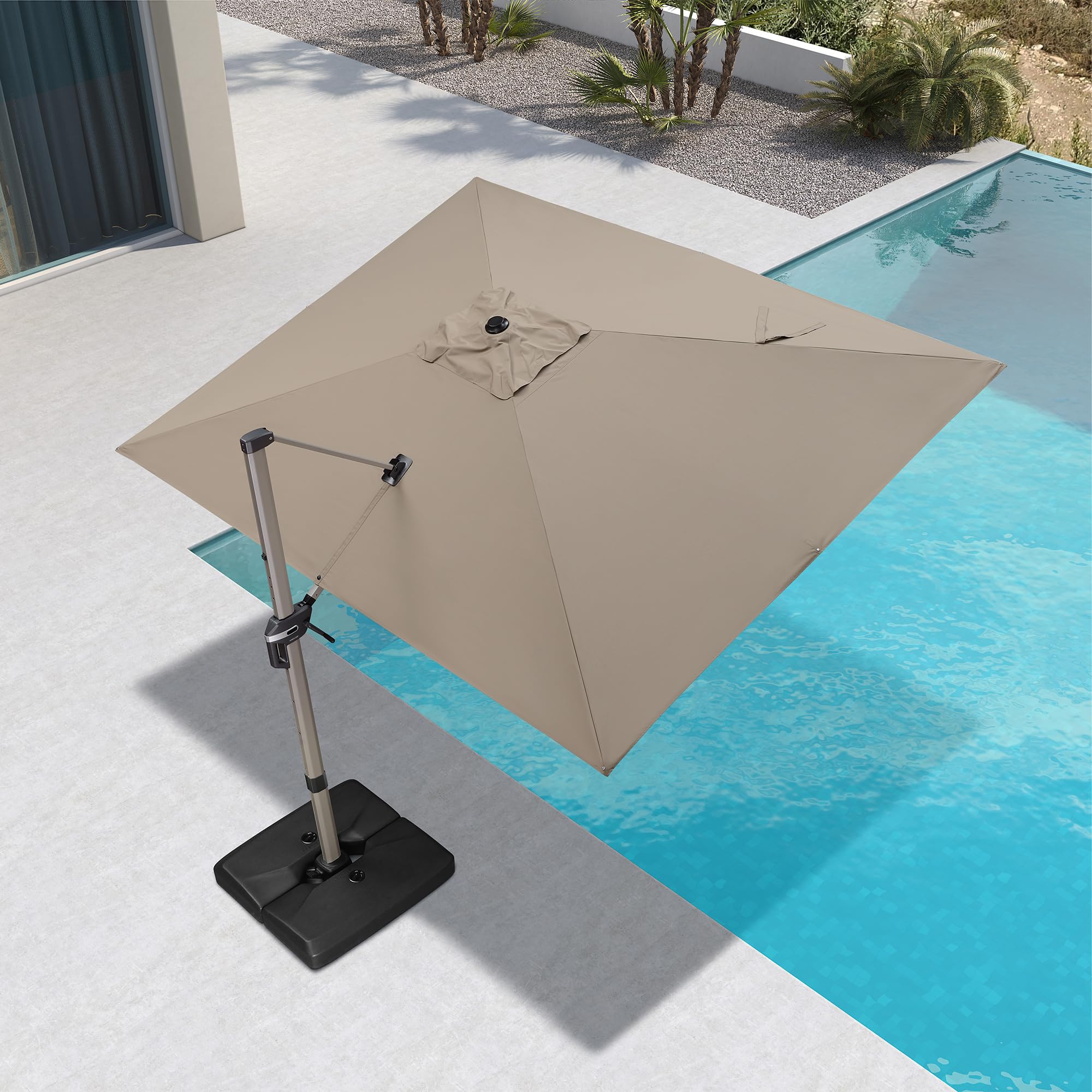 PURPLE LEAF Sonnenschirm 270 × 350 cm Champagnerframe Antirutschgriff Taupe | Ampelschirm Rechteckig, 8 Rippen & Dreieckskonstruktion, Stabil, Robust, 360° Flexibilität, Mehrfach Verstellbar, Komfortable