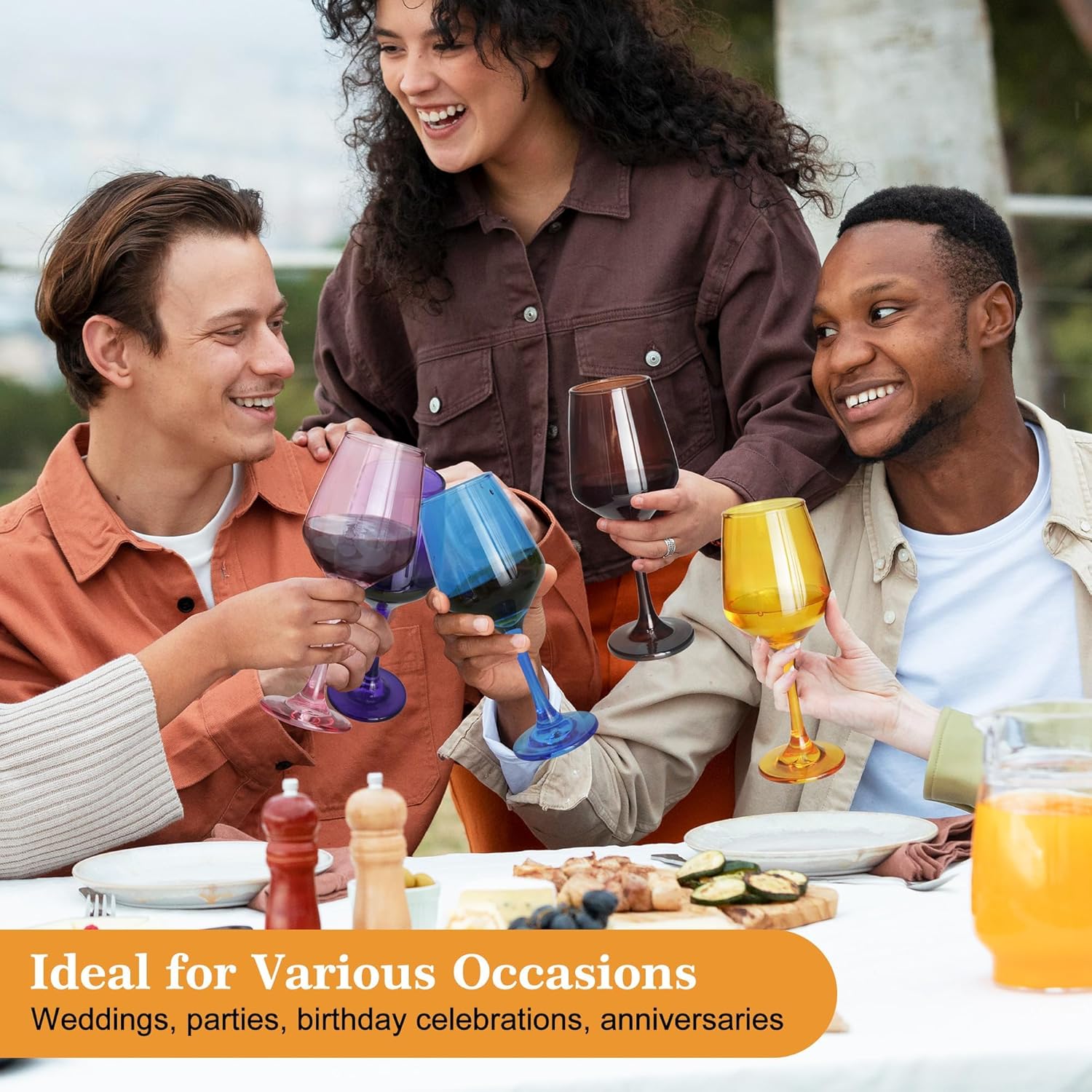 Multi Colored Wine Glasses Set of 6, 14oz Stemmed Crystal Glasses, Thick & Colorful, Dishwasher Safe Stemware for Red or White, Gift for Party, Holiday, Anniversary, Restaurant, Home Bar - Image 8