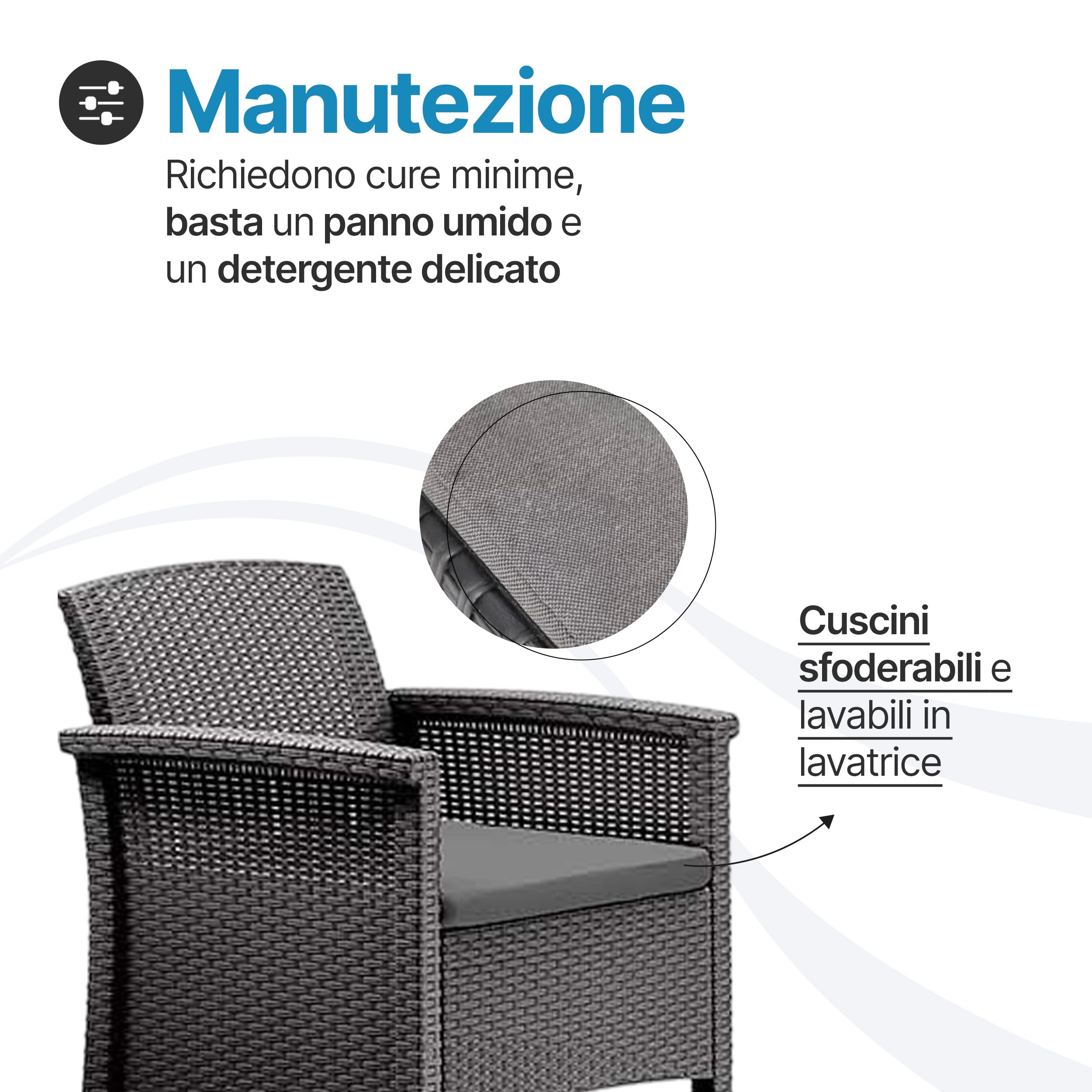 Tomaino - Salotto Da Giardino Esterno Stile Rattan - Set Salotto Da Esterno in Polipropilene Impermeabile e Idrorepellente - Salottino Giardino Nero