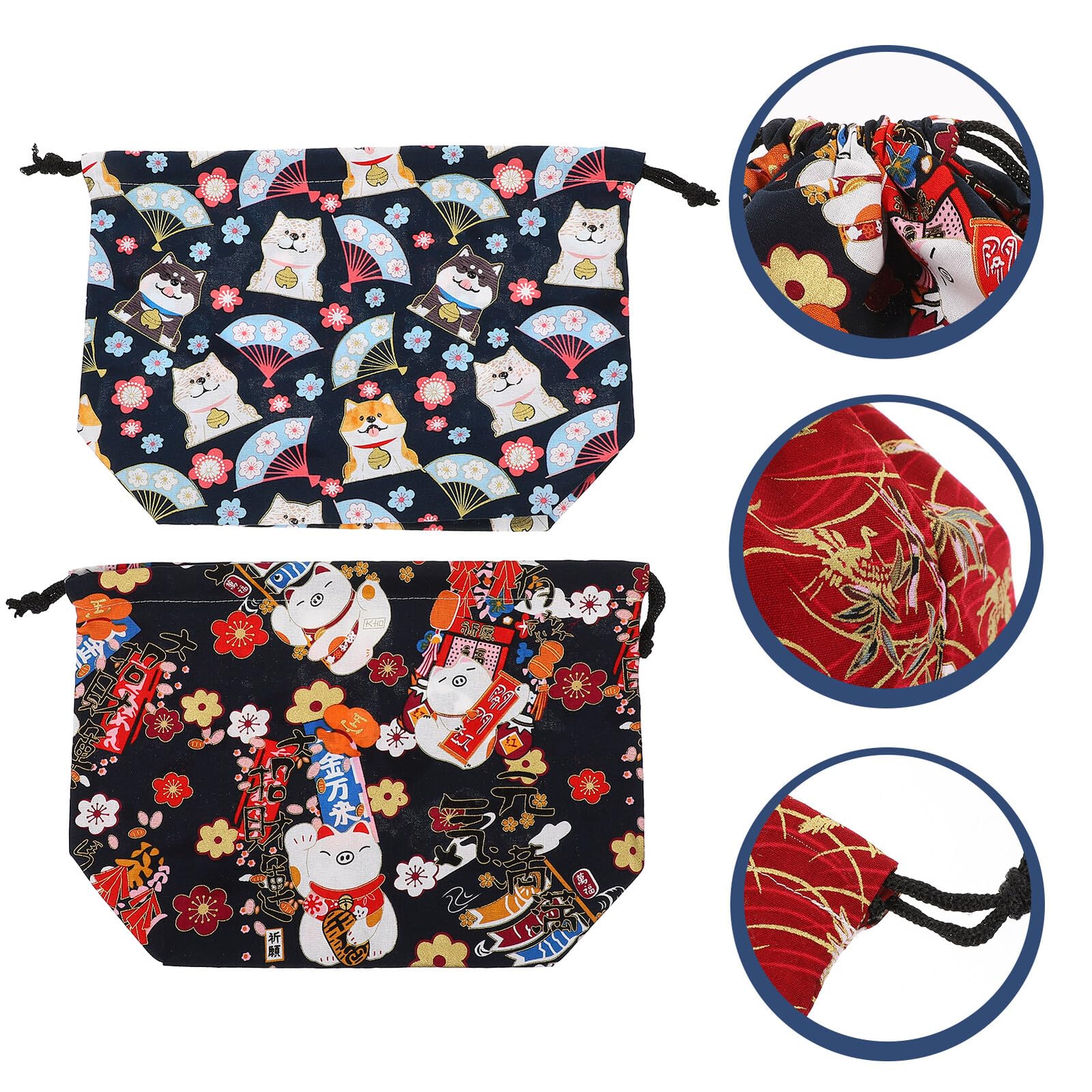 Abaodam Set 2 Pochette Termica per Solari in Cotone Riutilizzabile Coulisse, Borsa Pranzo Donna per Ufficio e Uso Outdoor, Sacchetto Pranzo Bento Box Comodo e Resistente
