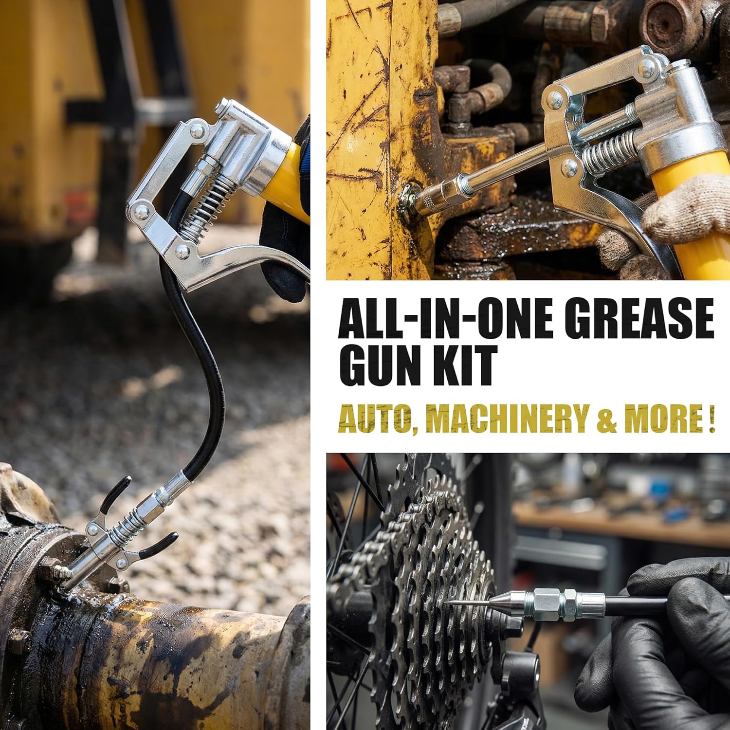 KOOPOOL Mini Grease Gun Kit, 4500 PSI Grease Gun with Upgraded Double-Handle 6-Jaw Lock and Seal Coupler, Includes 3oz Grease Cartridge, Precision Needle Nozzle & 12" Flex Hose