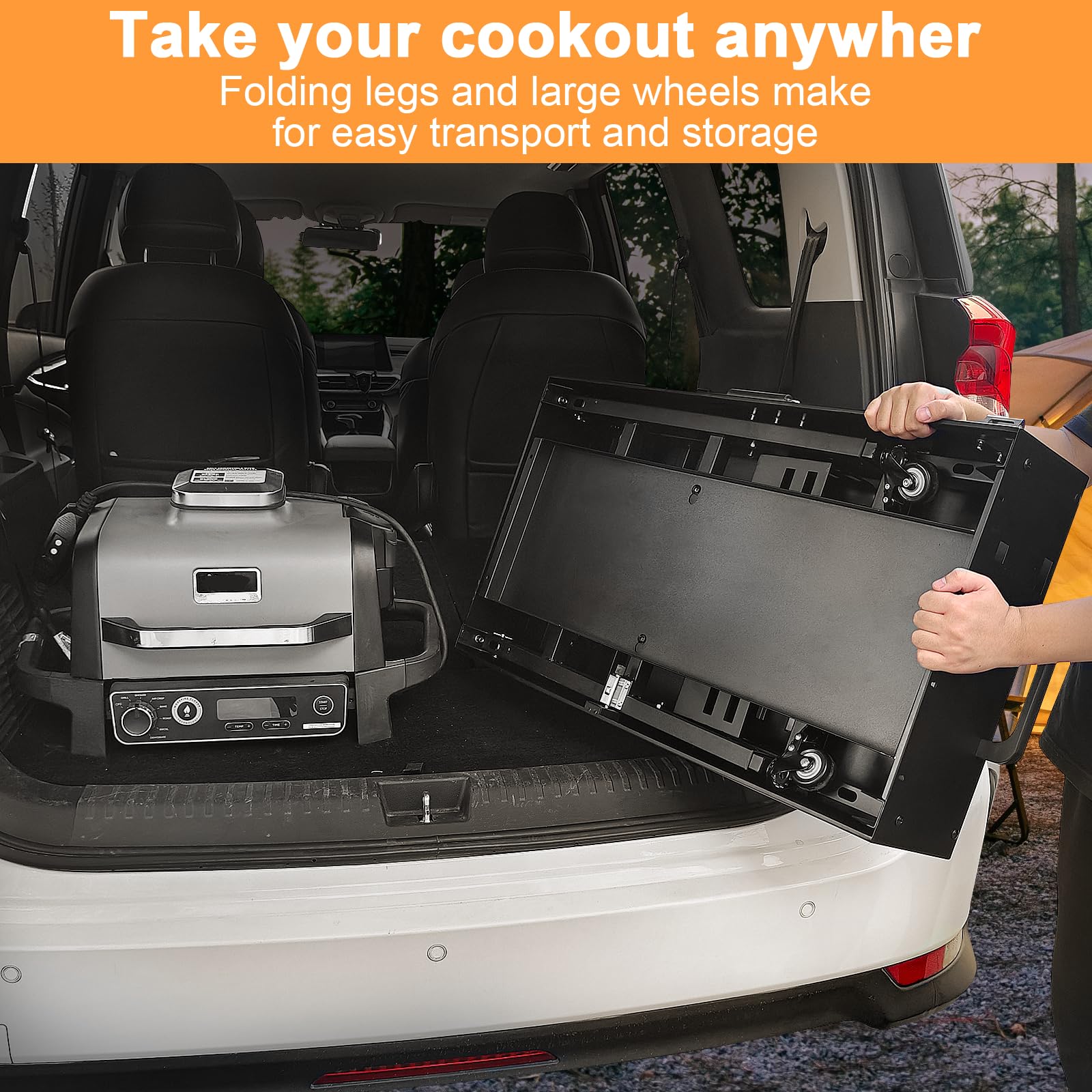 Carrello Per Barbecue Ninja Woodfire Di Denmay - Pieghevole, Con Ruote E Spazio Ampio, Per Grigliate All'Aperto