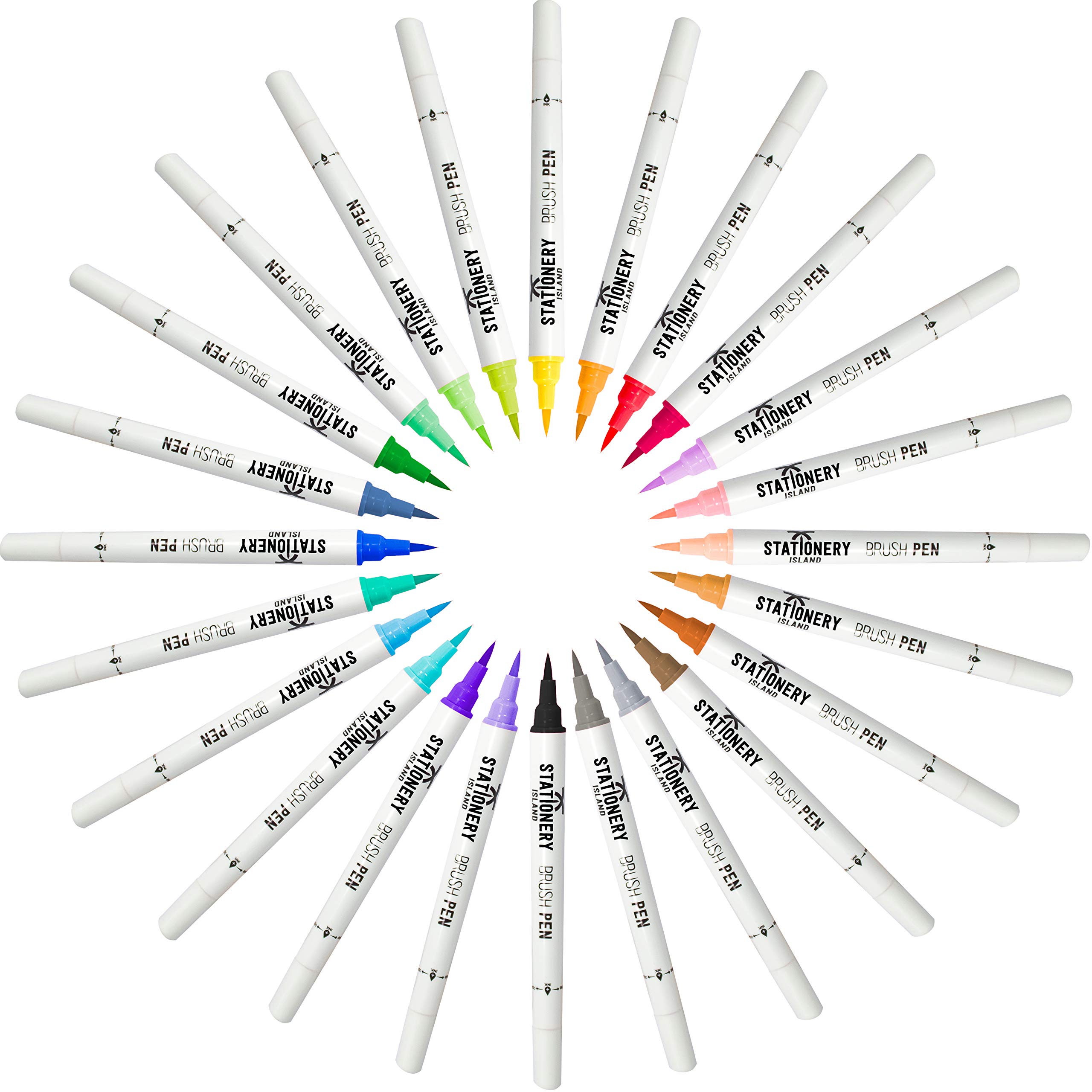 Stationery Island Brush Pens Essential Colours Set of 24 & Aqua Brush