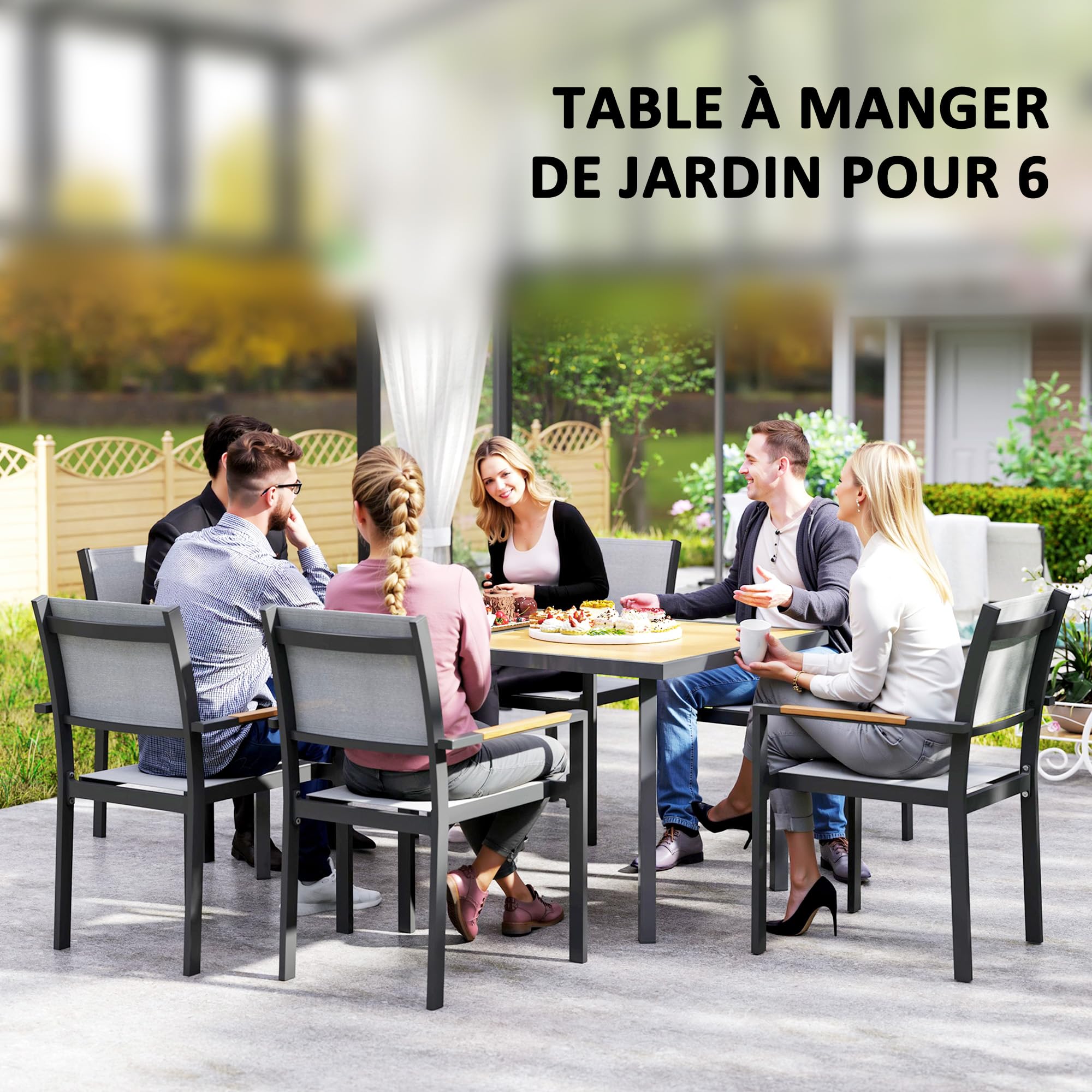 Outsunny Table à Manger de Jardin 6 Personnes, Acier Anti-Rouille, 150 x 90 x 72 cm