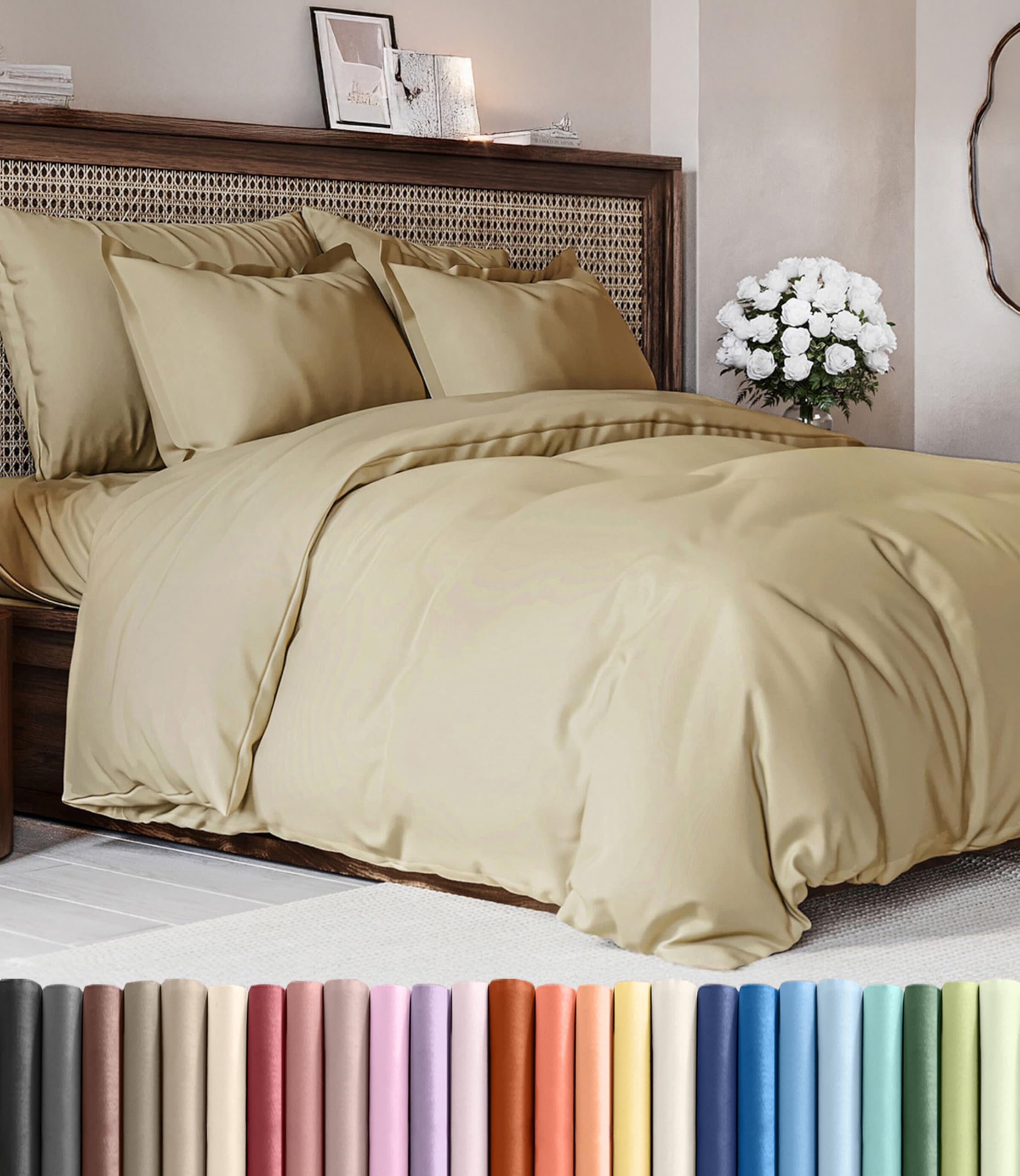 Duvet Cover Full Size - Extra Soft 3 Piece with Zipper Closure - Beige