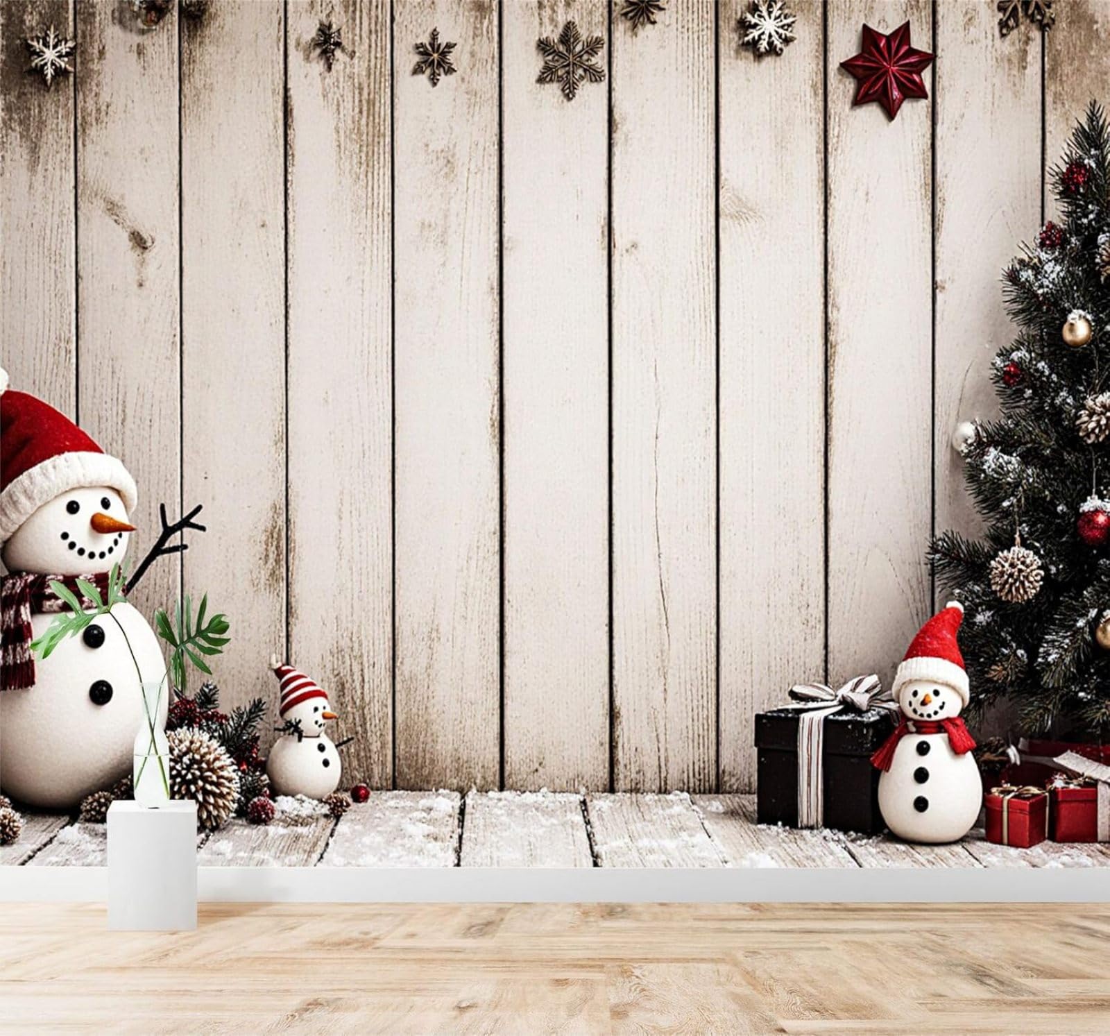 XLMING Minimalist Three Dimensional Snowman Pine Tree Wooden Background 3D Wallpaper Silky Texture Home Study Office Grey Dining Room Sofa Bedroom Living Room TV Backdrop-200cm×140cm