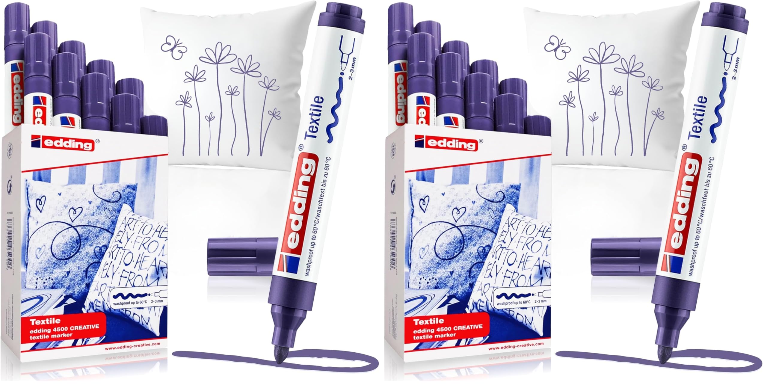 Edding 4500-08 - Caja de 10 Marcadores Textiles - Trazo 2-3 mm - Violeta (Paquete de 2)