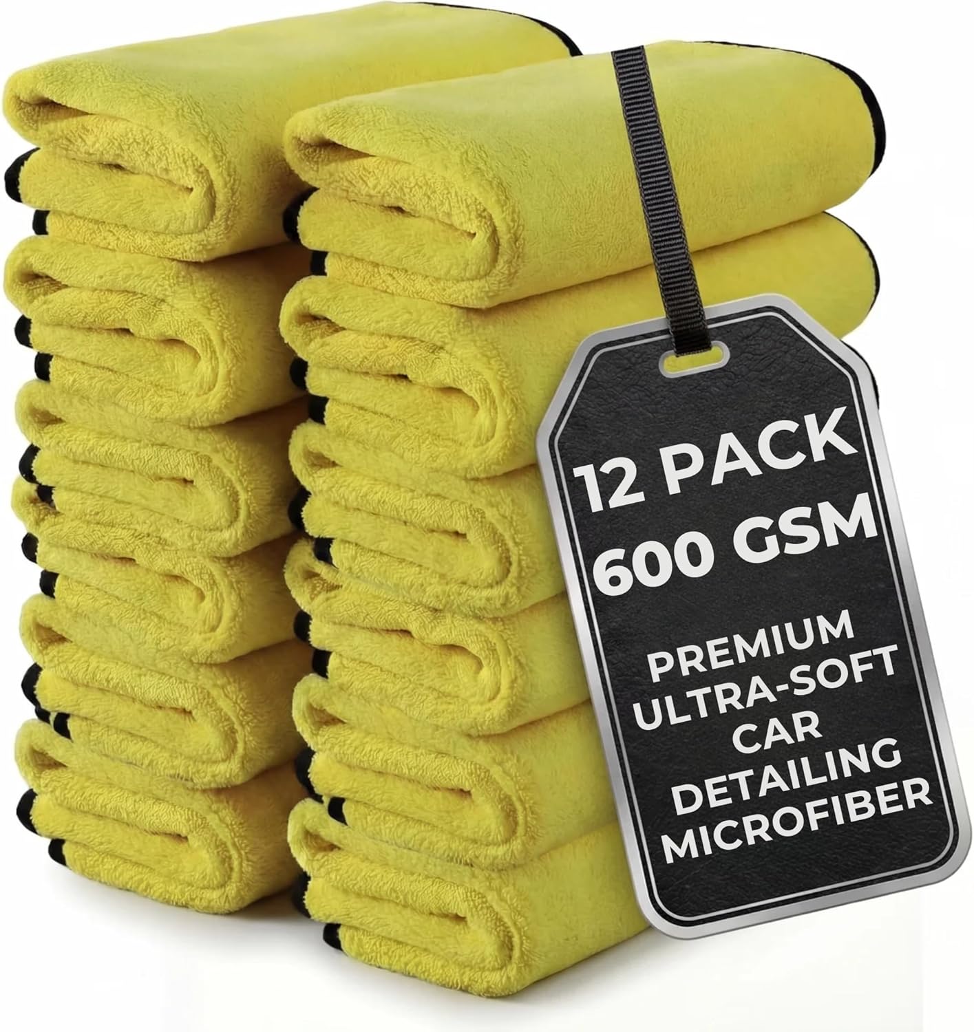 The Pro Stuff® Car Detailing Microfiber Towels - 600 GSM Thick Plush Auto Towels | Super Soft Dual-Sided for Cleaning, Washing, Buffing | Tagless, Scratch-Free, Lint Free Cloth (16"x16") (Pack of 12)
