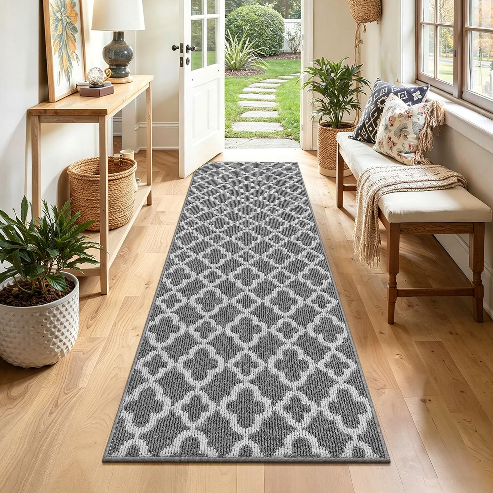 SHACOS Hallway Runner Non Slip 60x180 cm, Washable Carpet Runners Grey