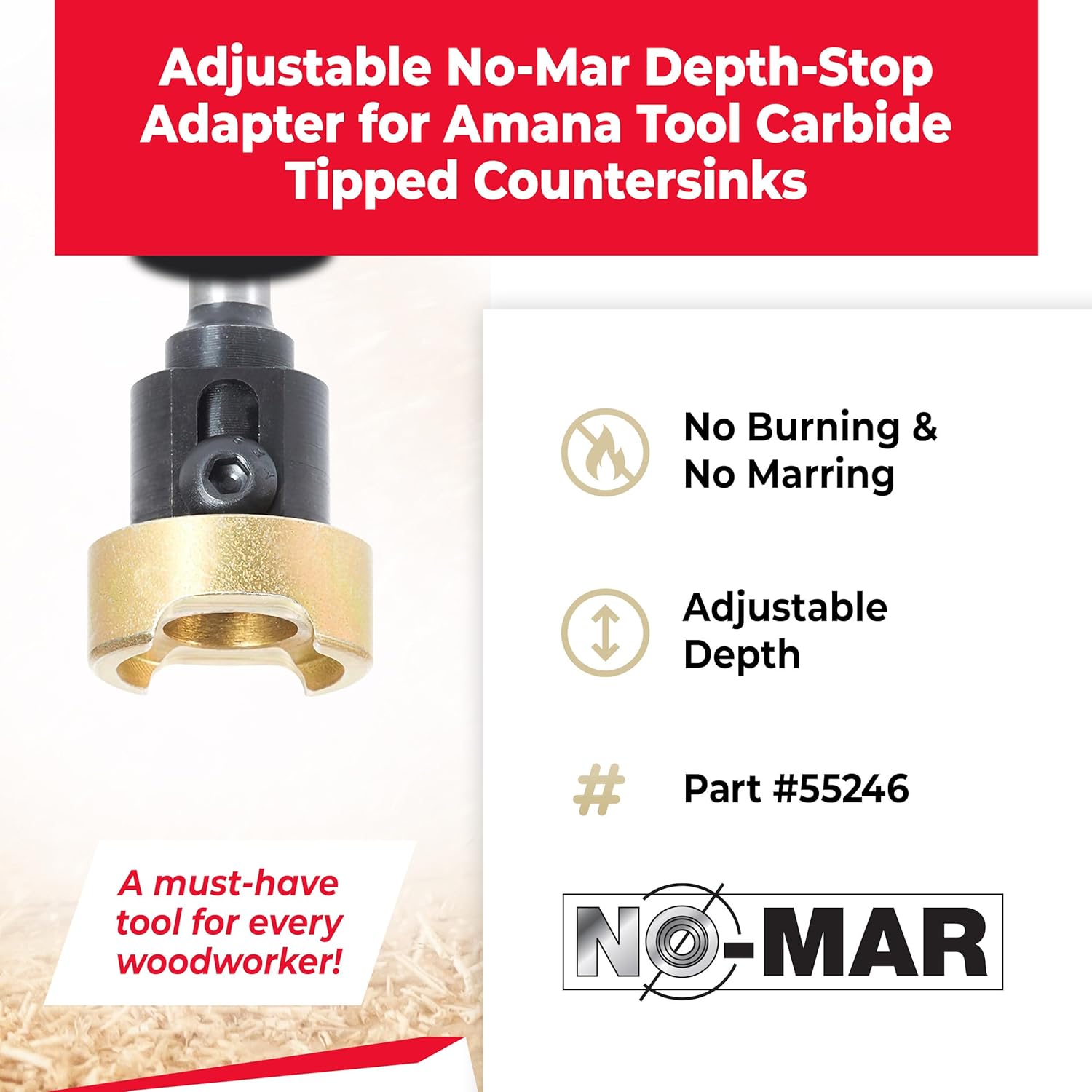 Amana Tool Adjustable Drill Bit Depth Stop Collar and No-Thrust Ball Bearing Adapter for Countersinks, 55246, 1-1/4 Dia x 3/8 Inch Shank