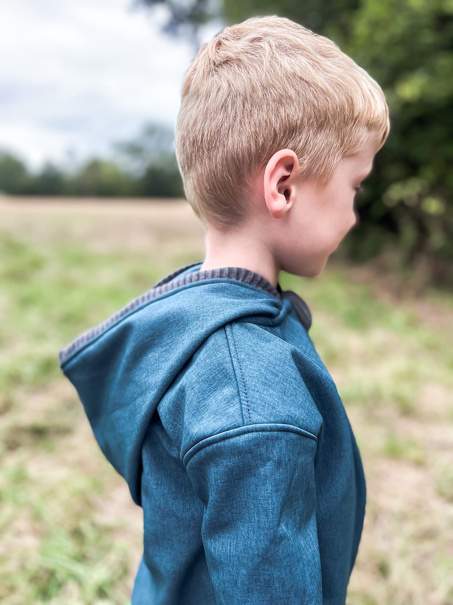 Lilakind“ Baby Kinder Softshell Regen Overall mit Kapuze Meliert einfarbig Uni Senf, Lila, Grau, Petrol Gr. 74-122 - Made in Germany