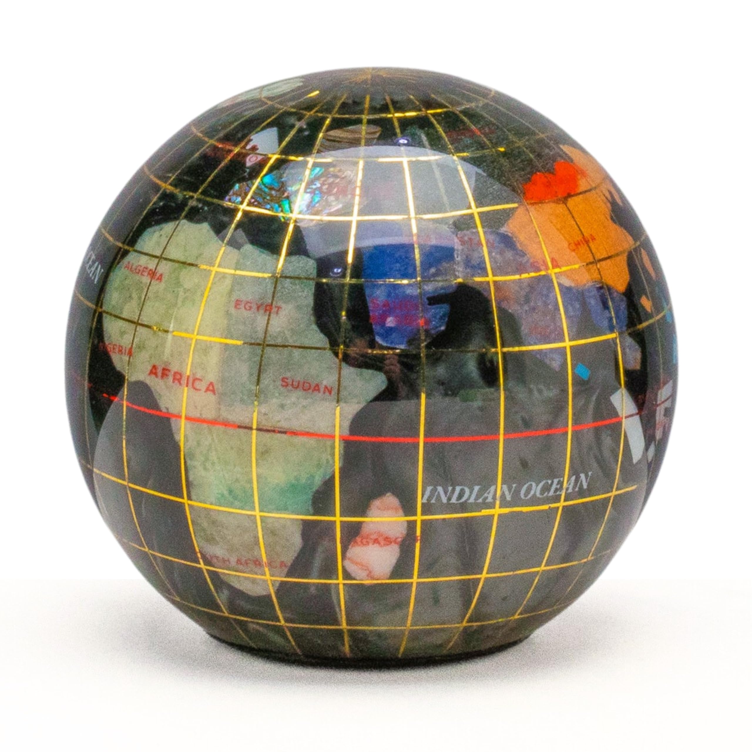 Alexander Kalifano GPW110G-BO 4 in. Gemstone Globe Paperweight - Black Opal Ocean