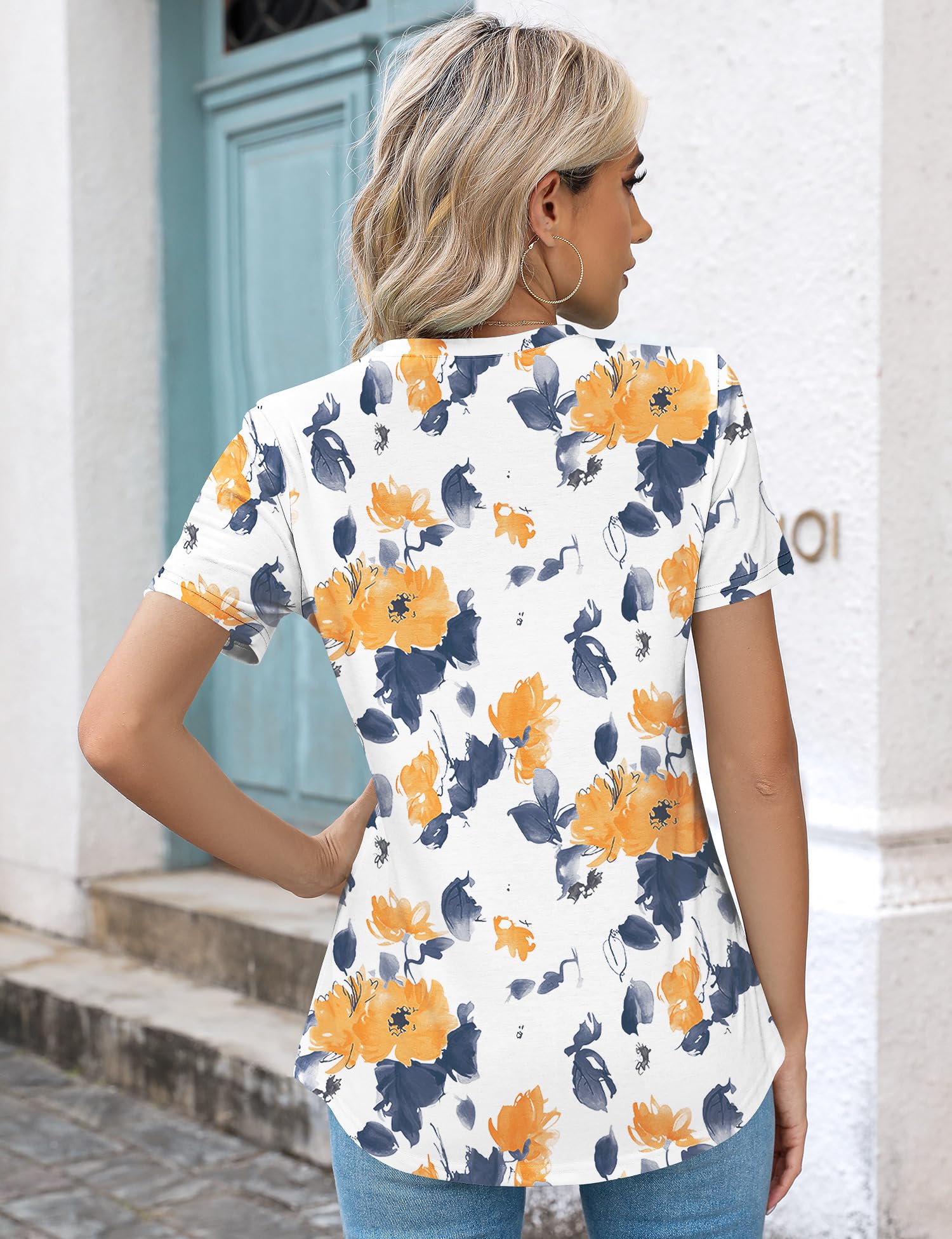 Kistore Womens Casual Crew Neck Short Sleeve Pleated Tops Blouses Fashion Clothes 2025