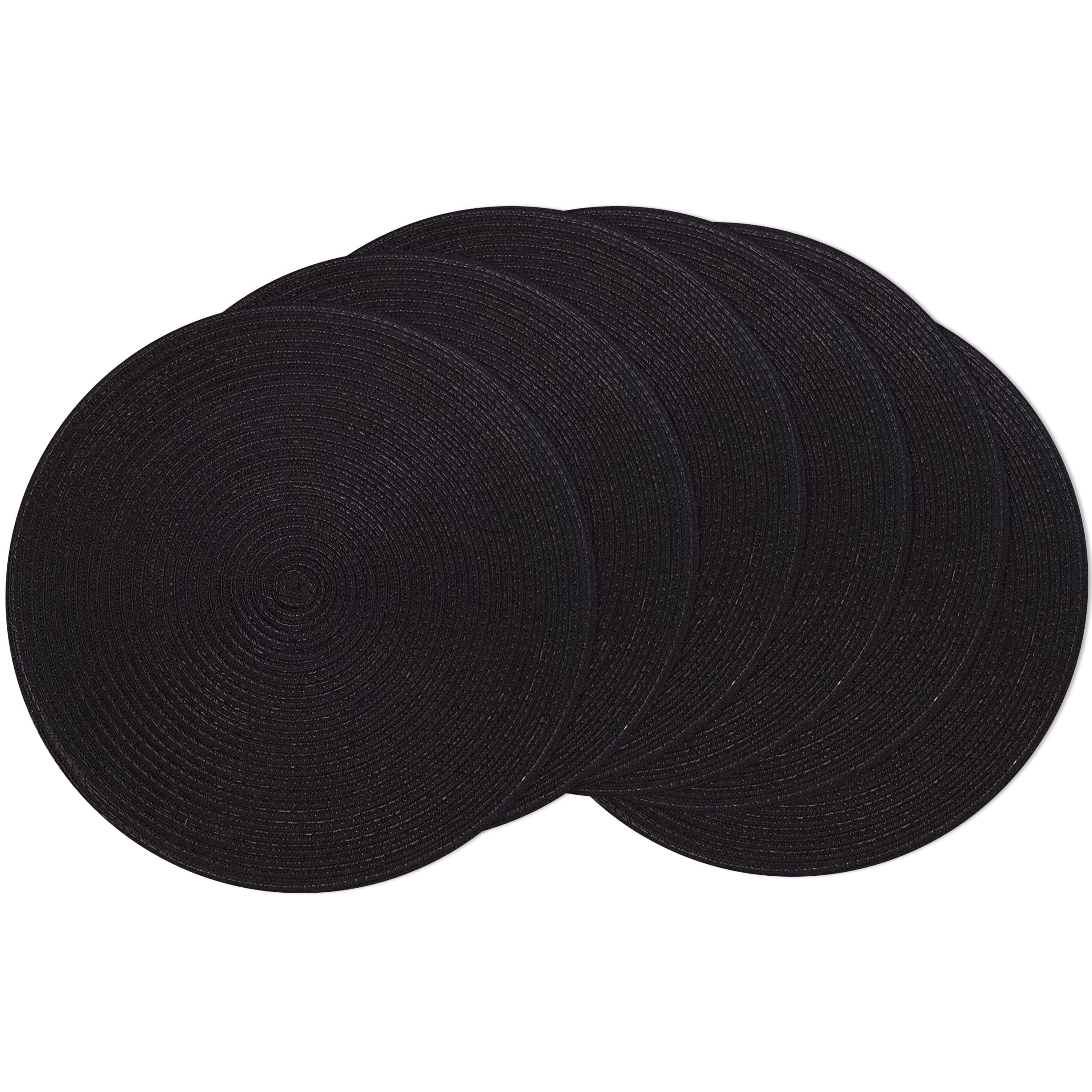 POQGLFT Round Braided Placemats Set of 6,Placemats for Round Table,Black 15 inch Round Placemat,Woven Placemats Table Mats for Dining Tables