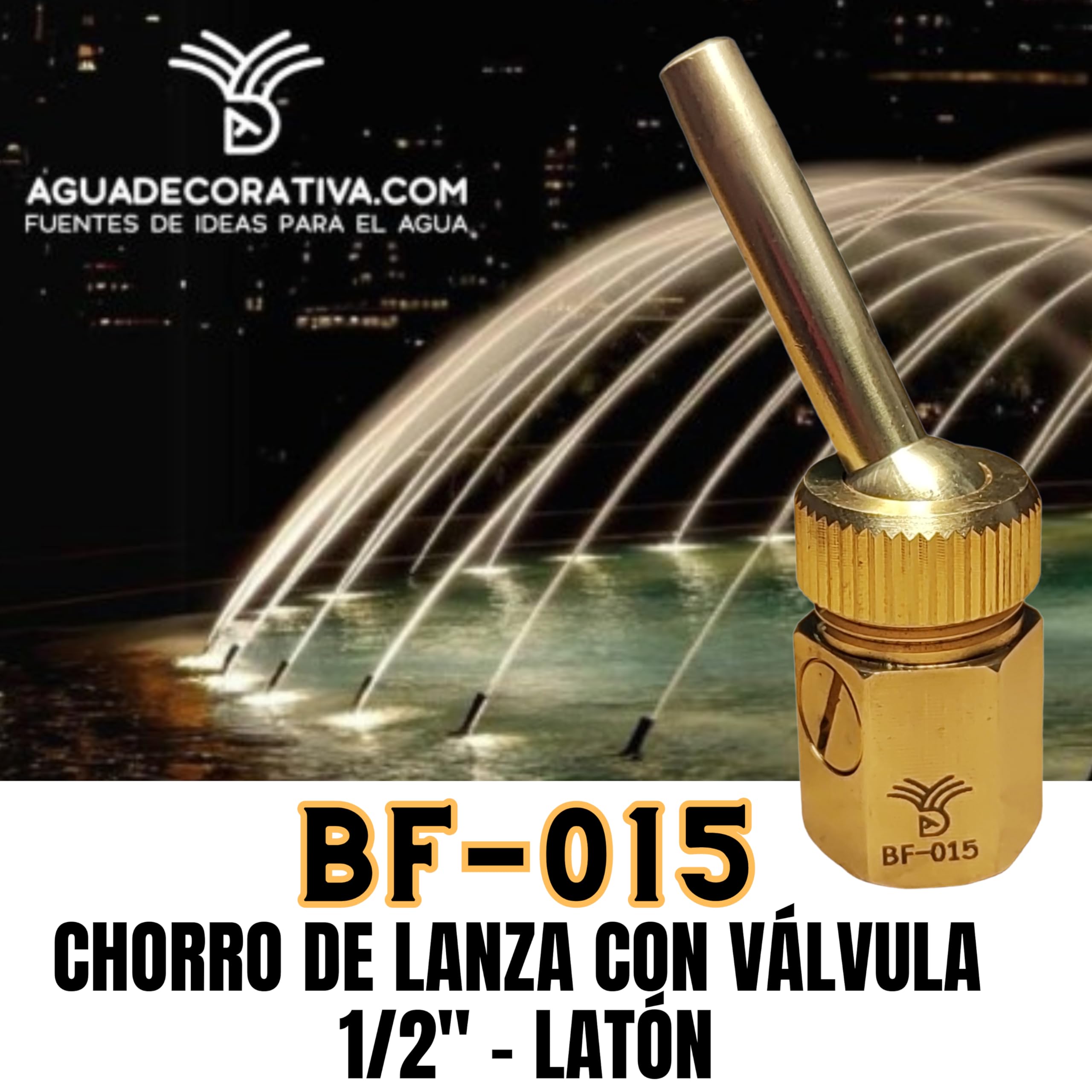 Ugelli per fontane da giardino, getto di lancia da 1/2", getti orientabili da 6 mm con valvola per regolare l'altezza (ottone) - BF015