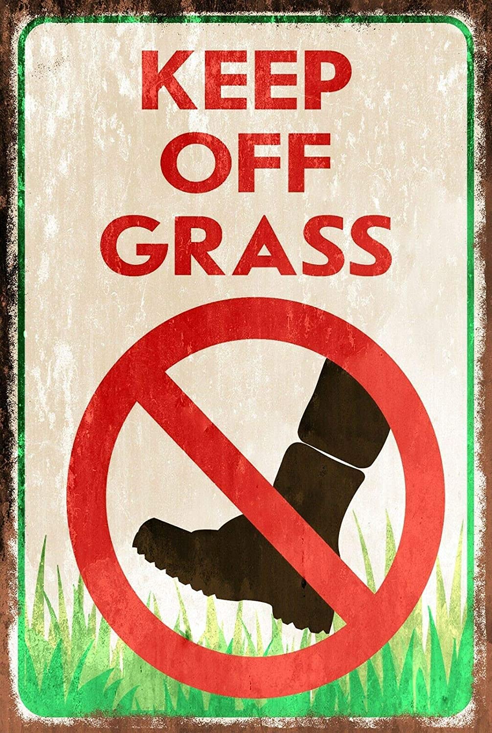 RIFOSA 6"x8" Keep Off The Grass Vintage Warning Metal Sign Garden Park Path