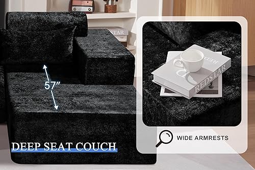 Miniatura 5 de HABUTWAY Sofá modular modular en forma de L de 105 pulgadas para sala de estar, no requiere montaje, sofá modular cómodo con asiento profundo para