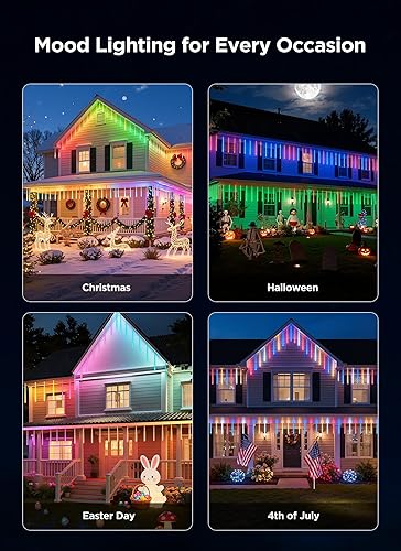 Miniatura 3 de Luces inteligentes de lluvia de meteoritos para exteriores, 16 tubos, 256 LED, 24.6 pies, cambio de color, luces de Navidad para exteriores y