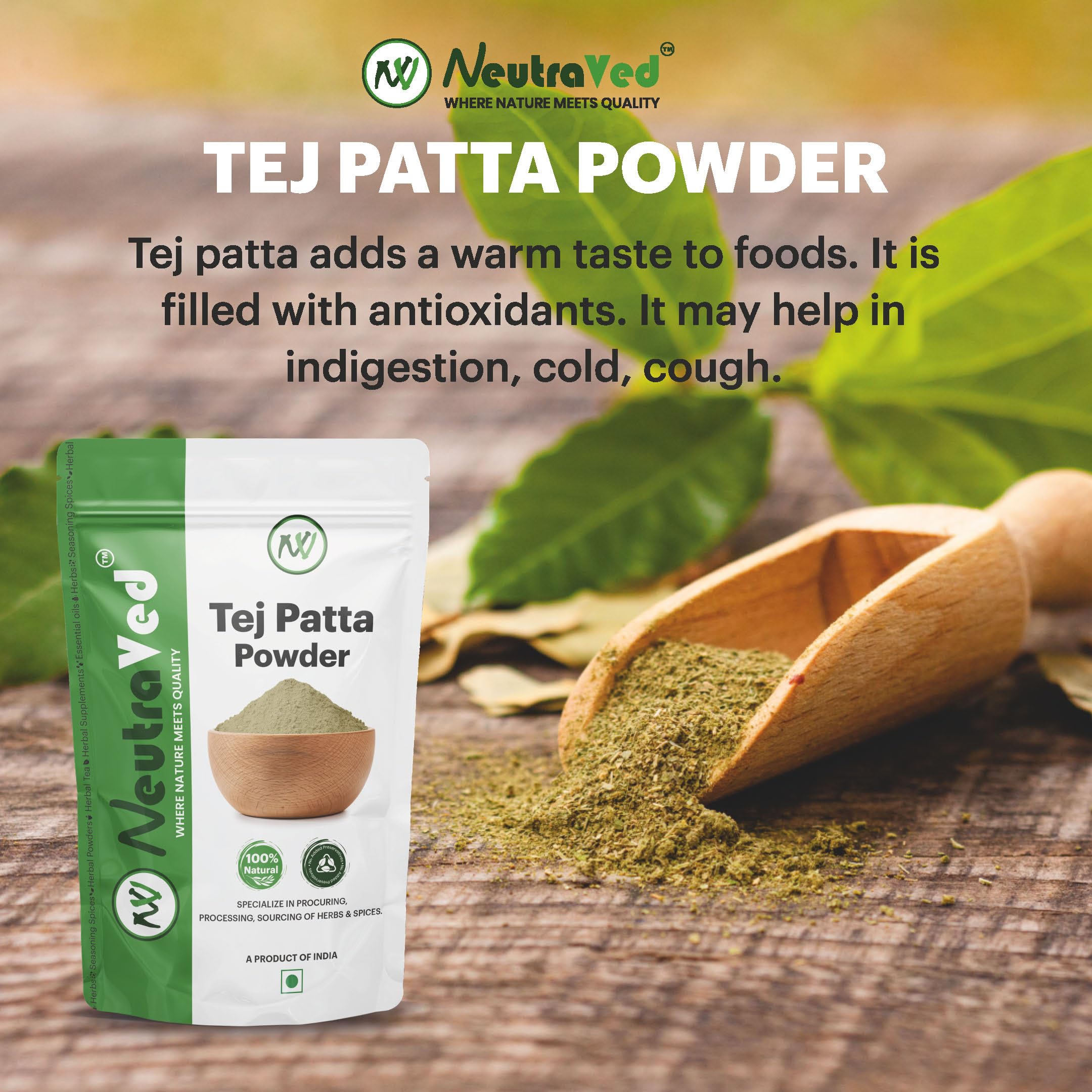 NeutraVed Tej patta Powder, 250 grams | Bay Leaf Powder | Cinnamomum Tamala - Image 2 thumbnail