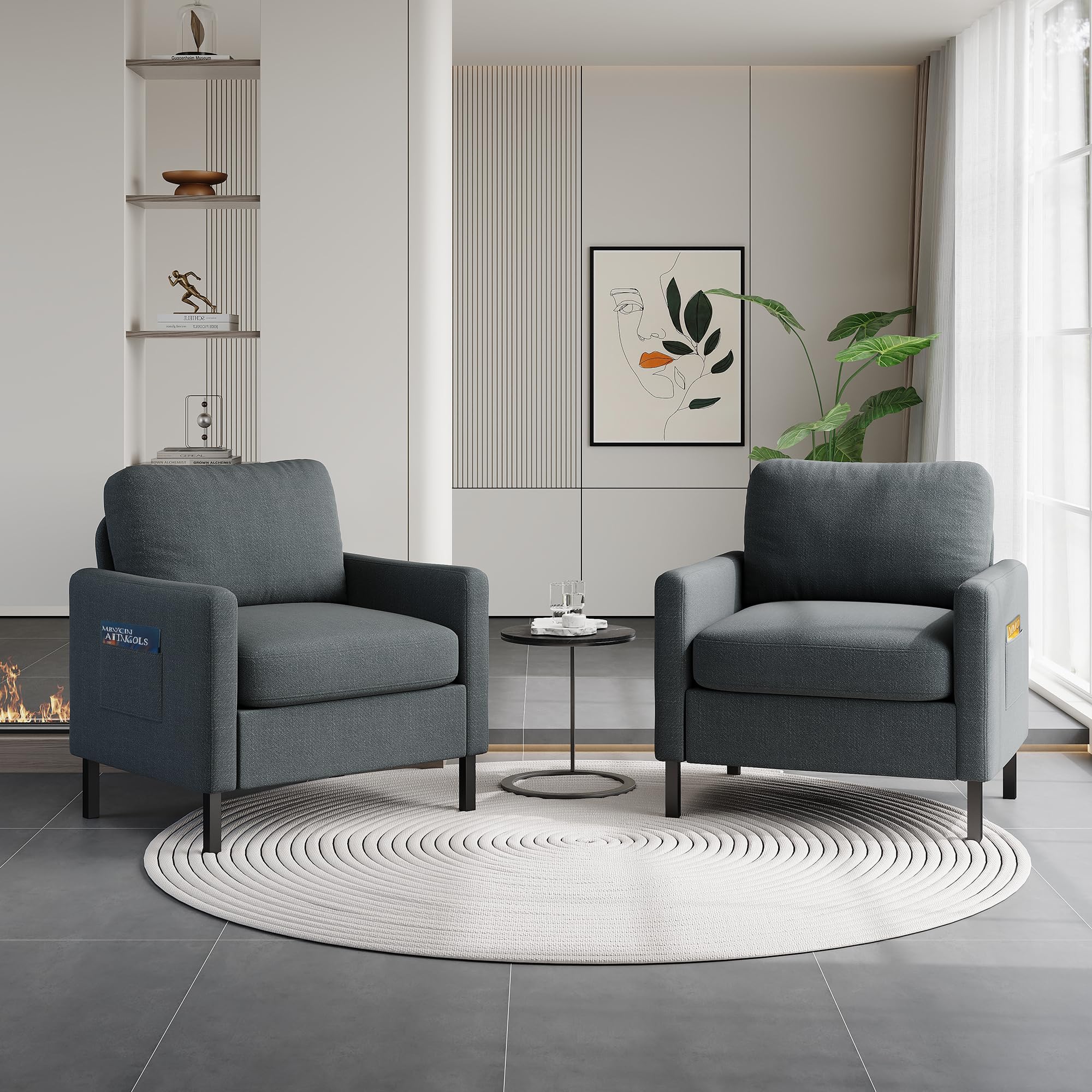 GRAVFORCE Ohrensessel Sessel Klein Bequem und Modern Relaxsessel aus Holz Büro Sessel Wohnzimmer Schlafzimmer Fernsehsessel 136 KG belastbar (Dunkelgrau, 2) Küche, Haushalt & Wohnen