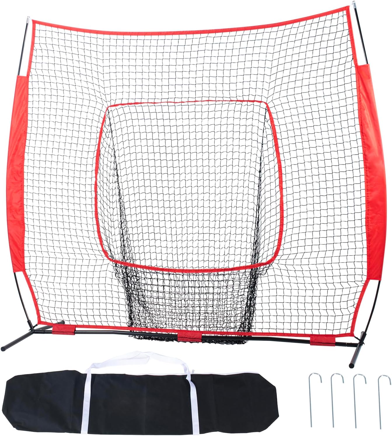 Happybuy 7x7 ft Baseball Softball Practice Net, Portable Training Net for Hitting & Pitching, Backstop with Carry Bag & Strike Zone