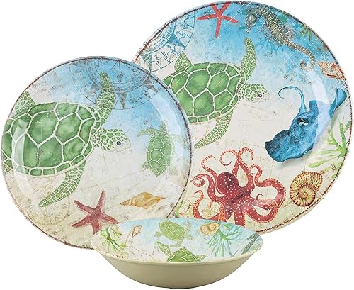 Miniatura 38 de UP ware - Juego de vajilla de melamina de cangrejo de 12 piezas, juego de platos para exteriores, juegos de platos y cuencos, servicio para 4